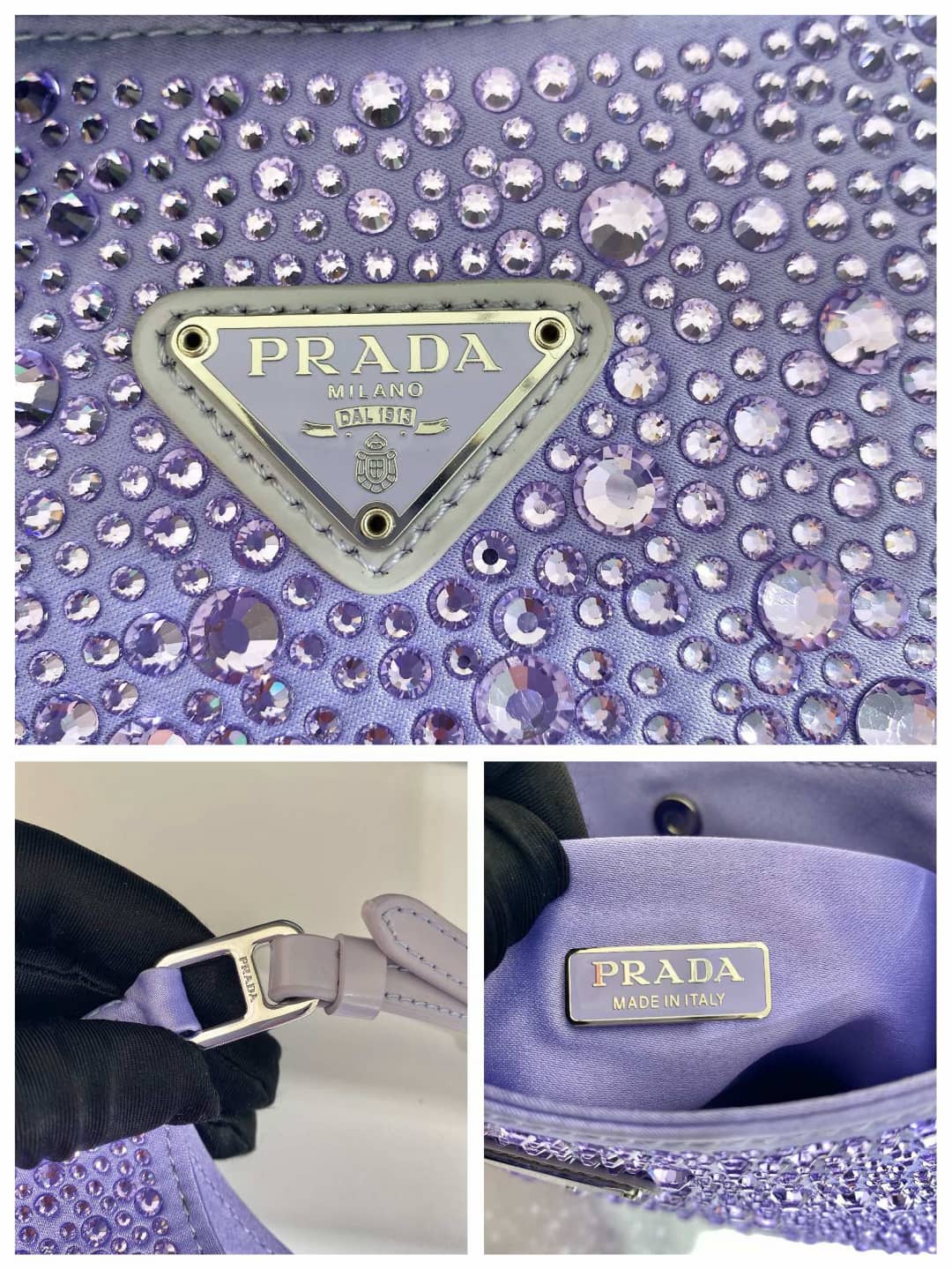 Prada Cleo Bag Dupe Satin Bag With Appliqusin In Wisteria