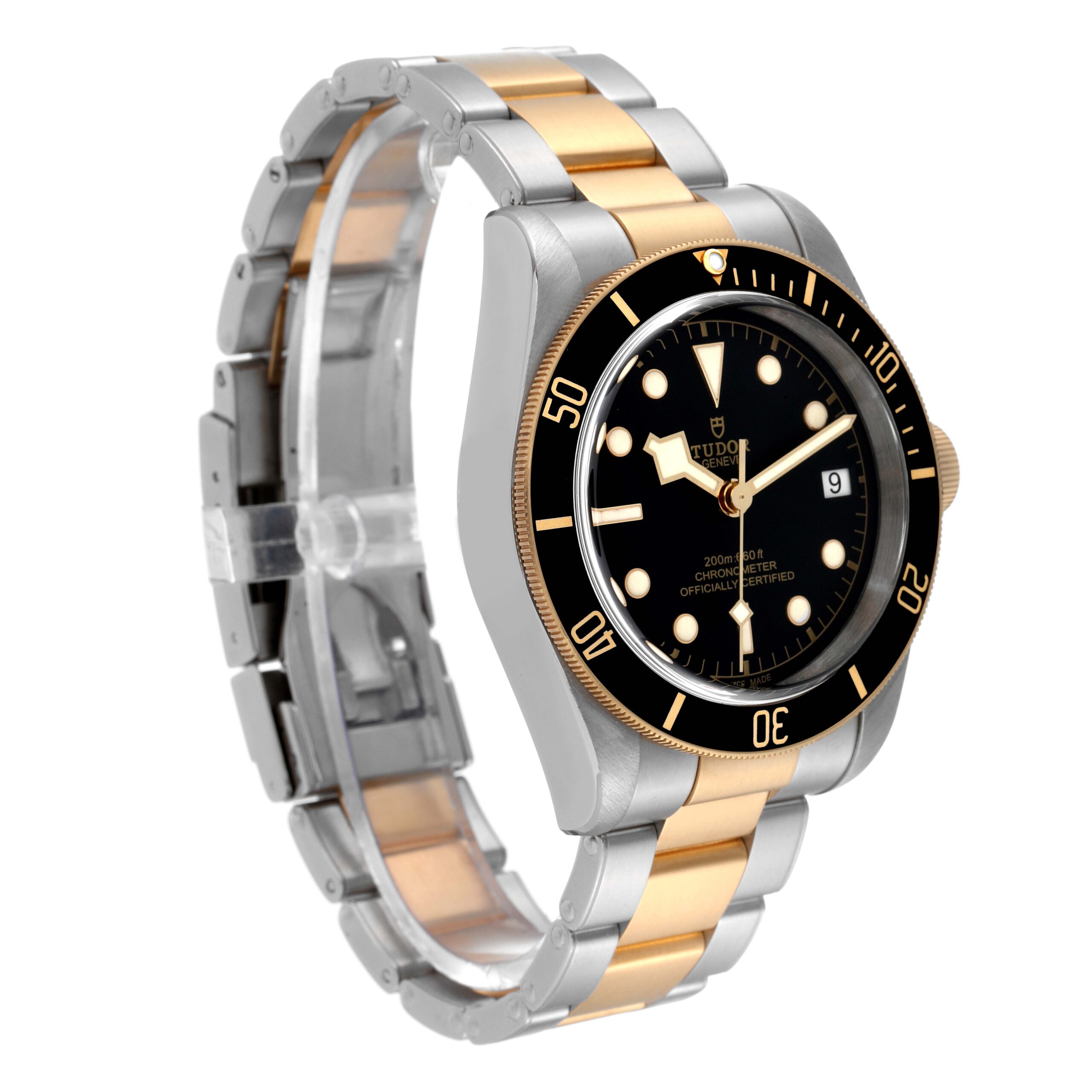 Tudor Black Bay Steel Yellow Gold Black Dial Mens Watch 79733 Box Card