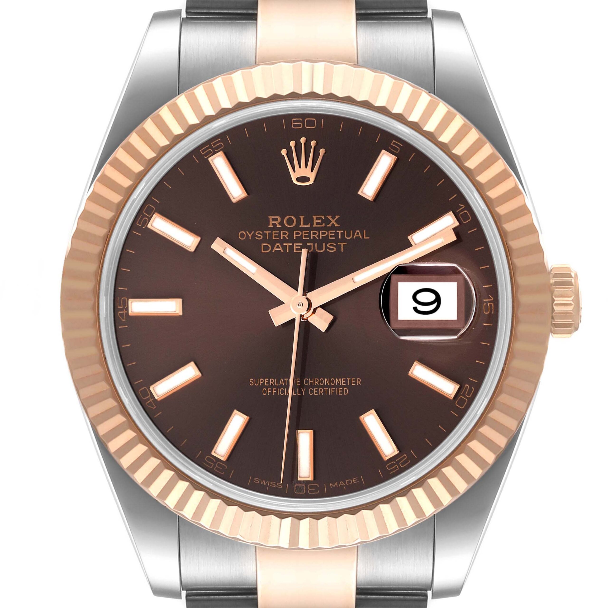 Rolex Datejust 41 Steel Rose Gold Chocolate Dial Mens Watch 126331 Box Card