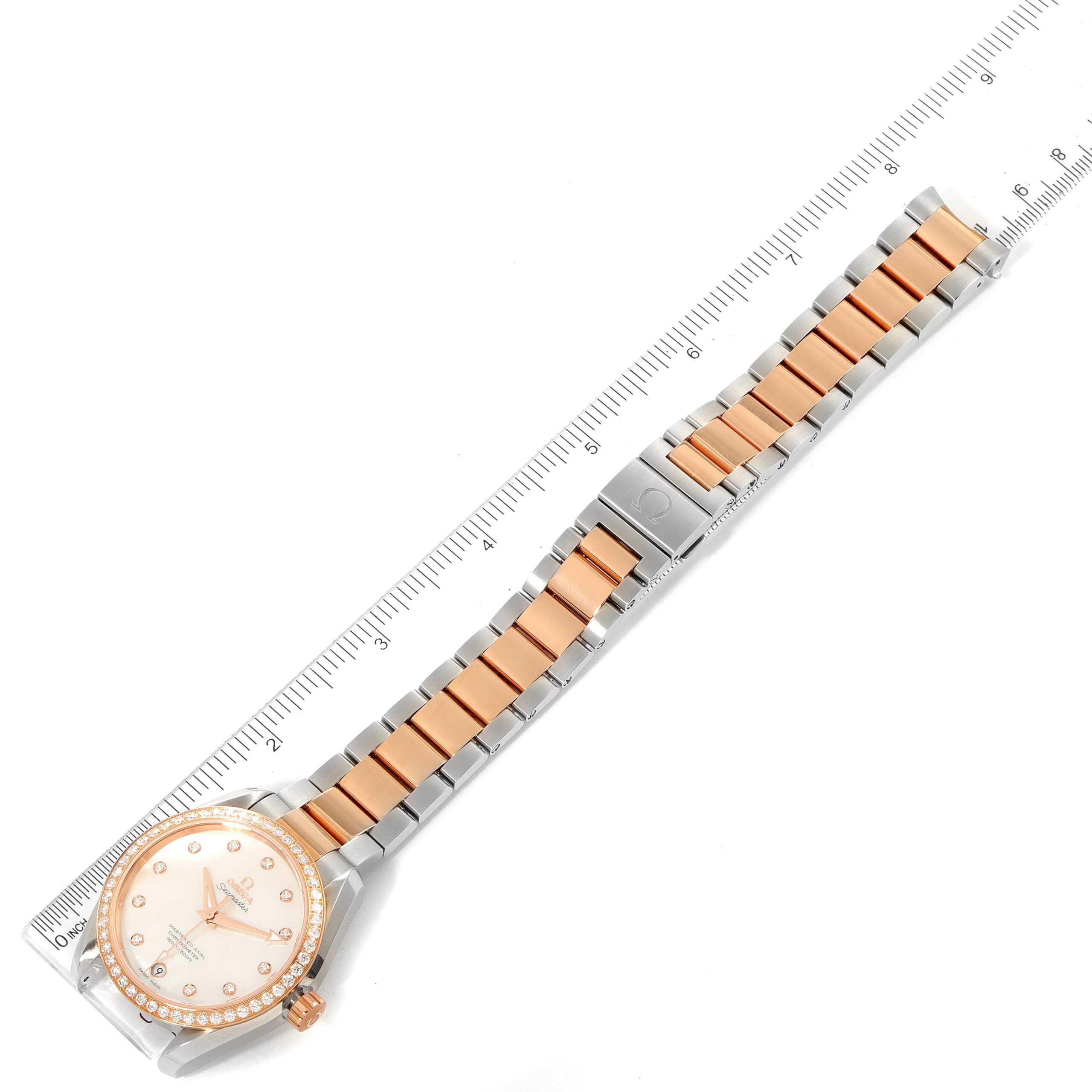 Omega Aqua Terra Steel Rose Gold Diamond Ladies Watch 231.25.39.21.55.001 Box Card
