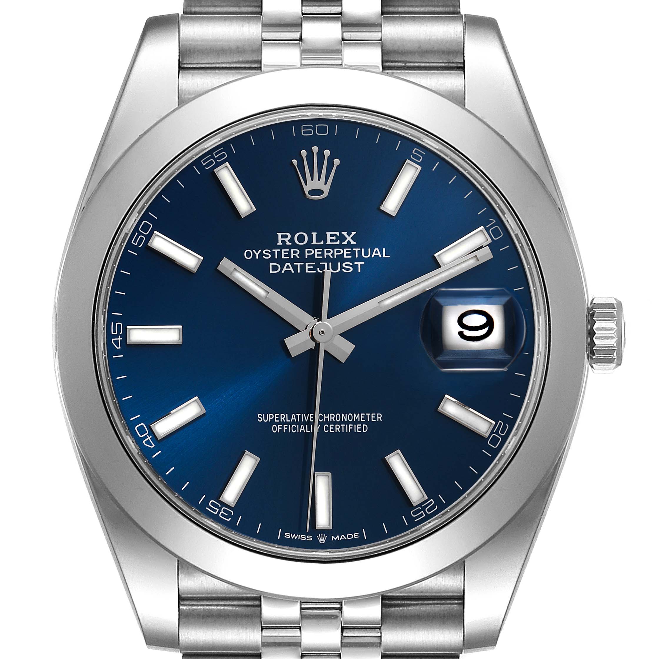 Rolex Datejust 41 Blue Dial Smooth Bezel Steel Mens Watch 126300 Unworn
