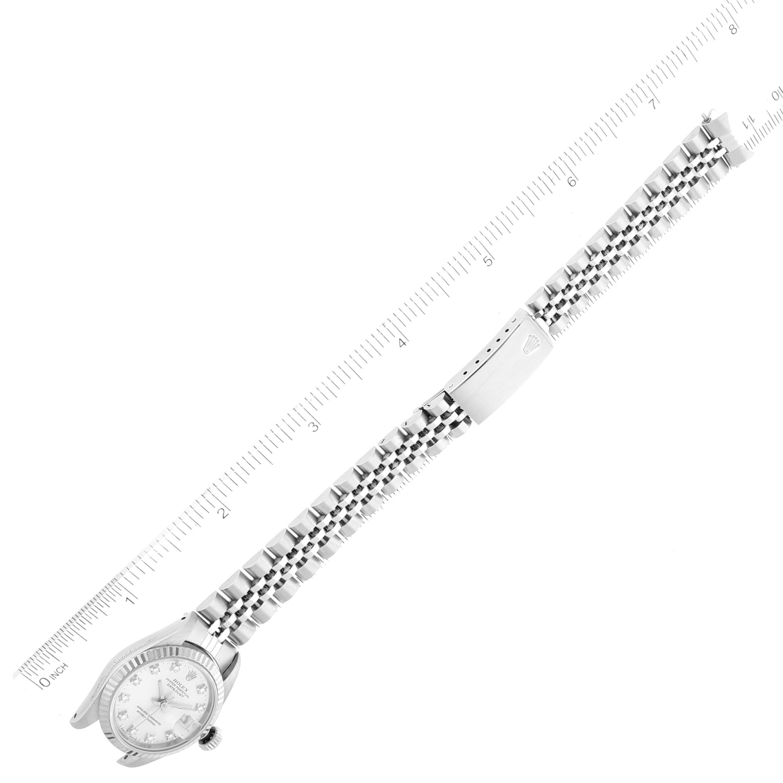 Rolex Datejust White Gold Silver Diamond Dial Ladies Watch 69174 Box Papers