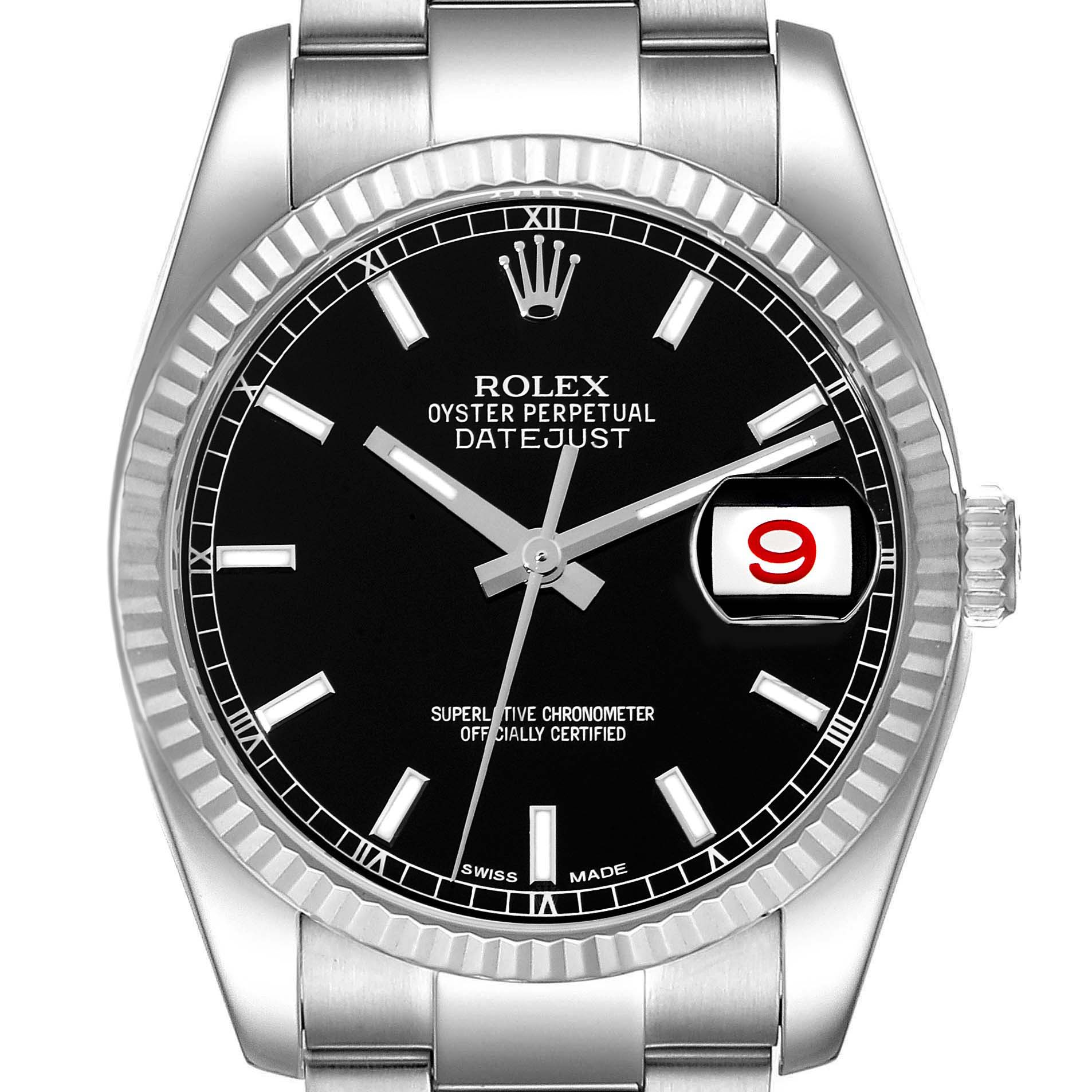 Rolex Datejust Steel White Gold Black Dial Mens Watch 116234