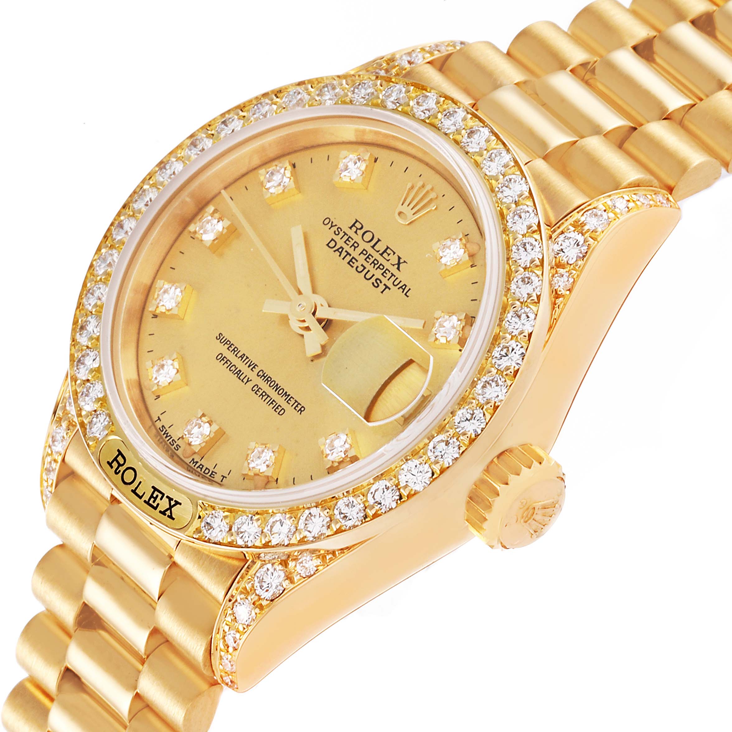 Rolex President Datejust Yellow Gold Diamond Ladies Watch 69158 Box Service Card