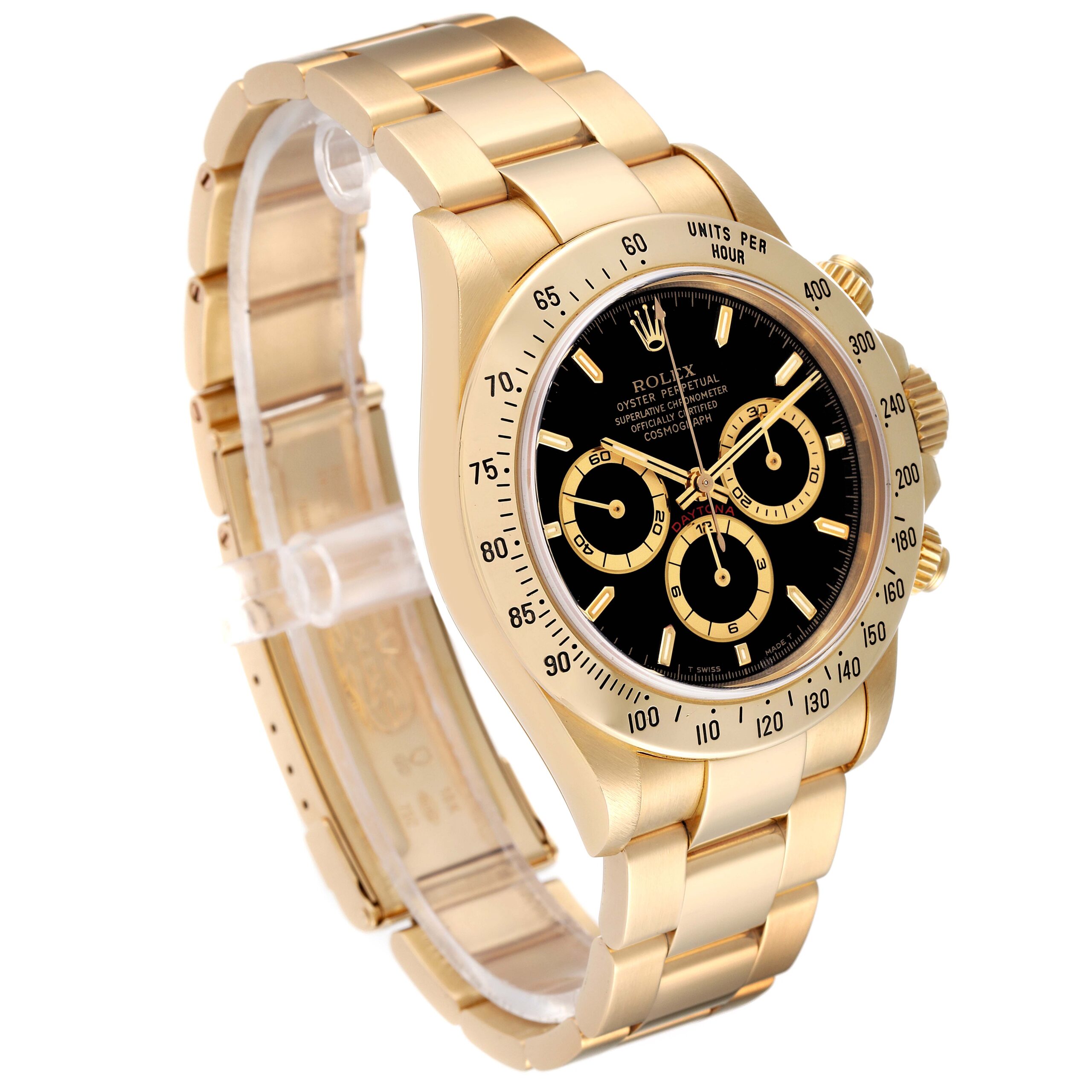 Rolex Daytona Black Dial Yellow Gold Mens Watch 16528 Box Papers