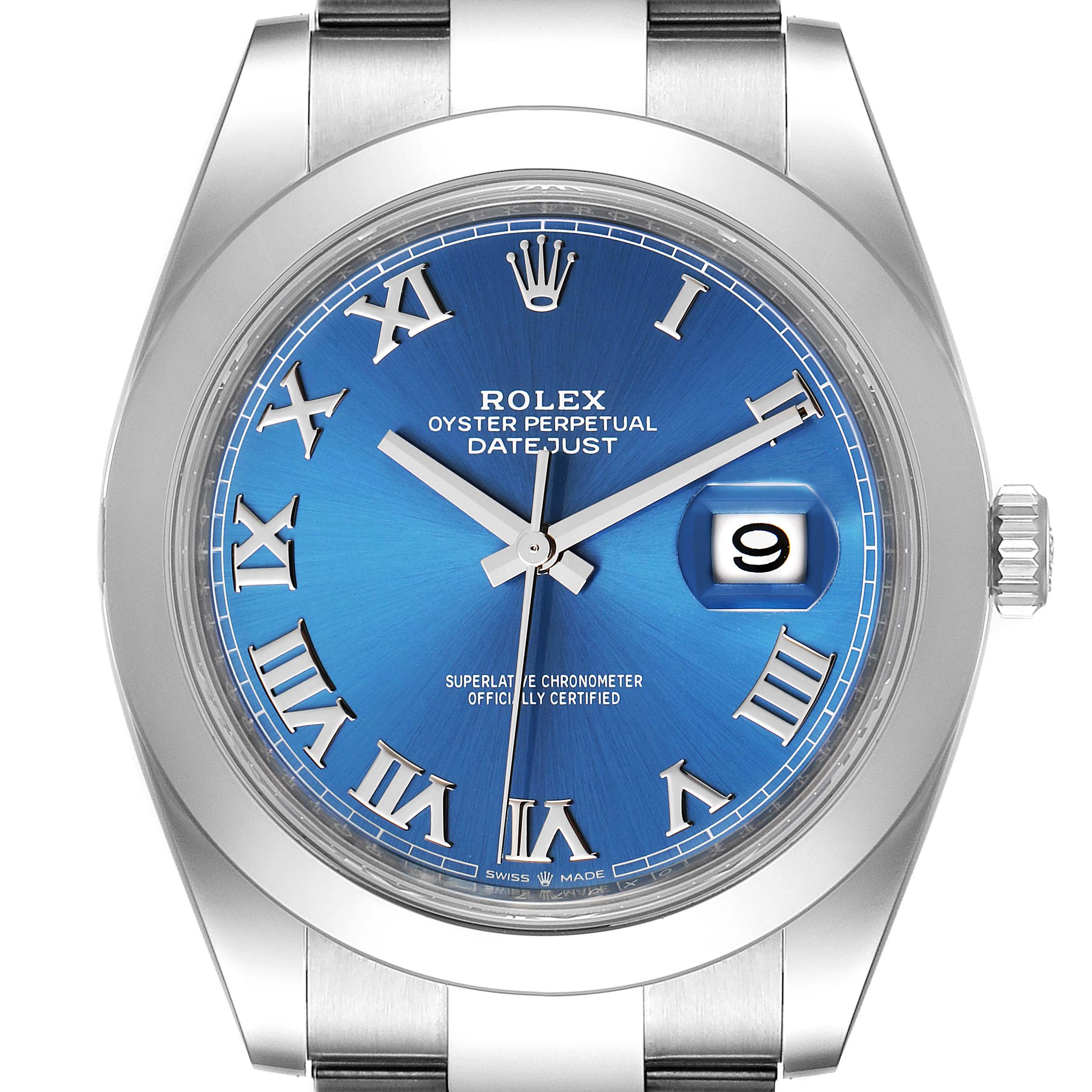 Rolex Datejust 41 Blue Roman Dial Steel Mens Watch 126300 Box Card