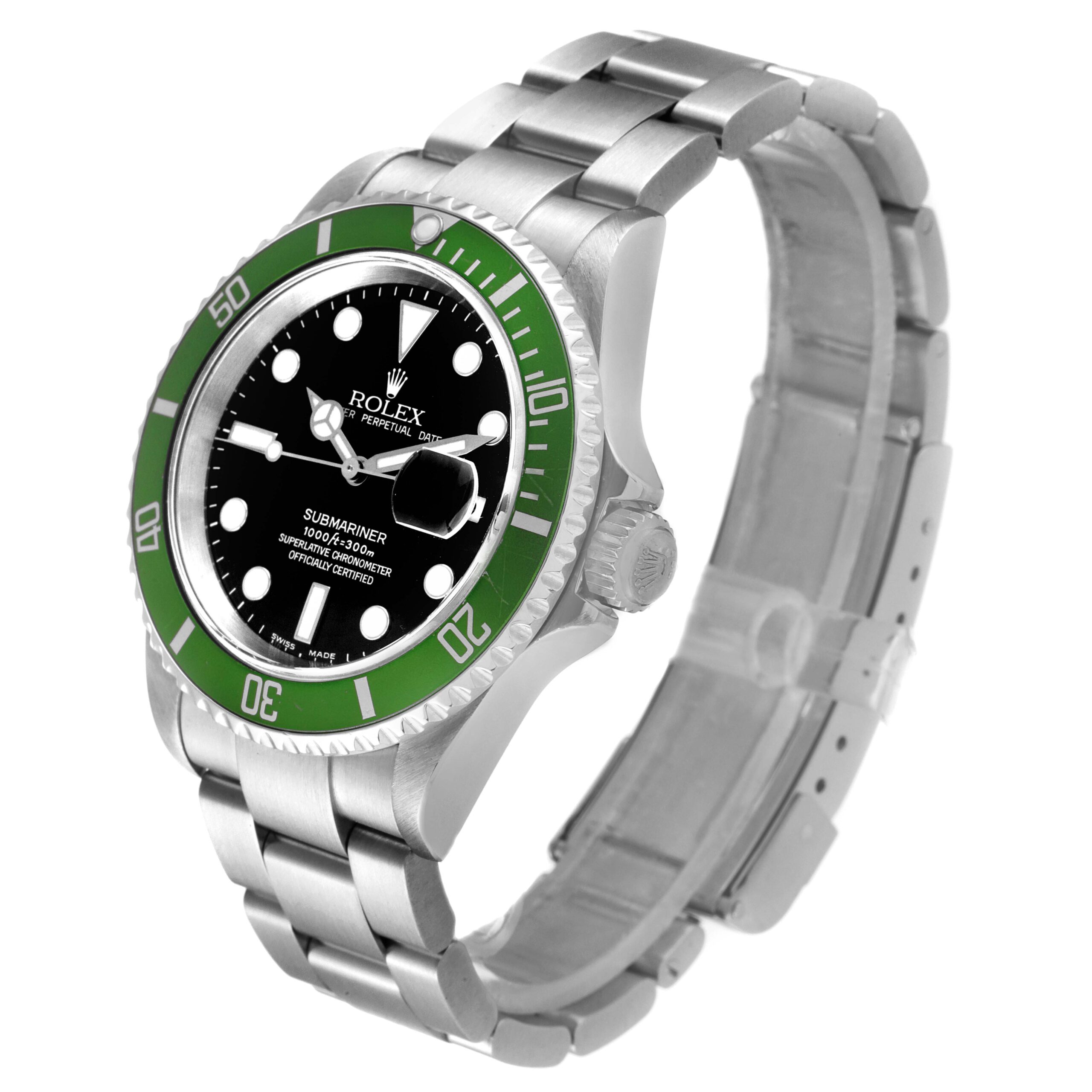 Rolex Submariner Kermit Green Bezel Flat 4 Steel Mens Watch 16610LV