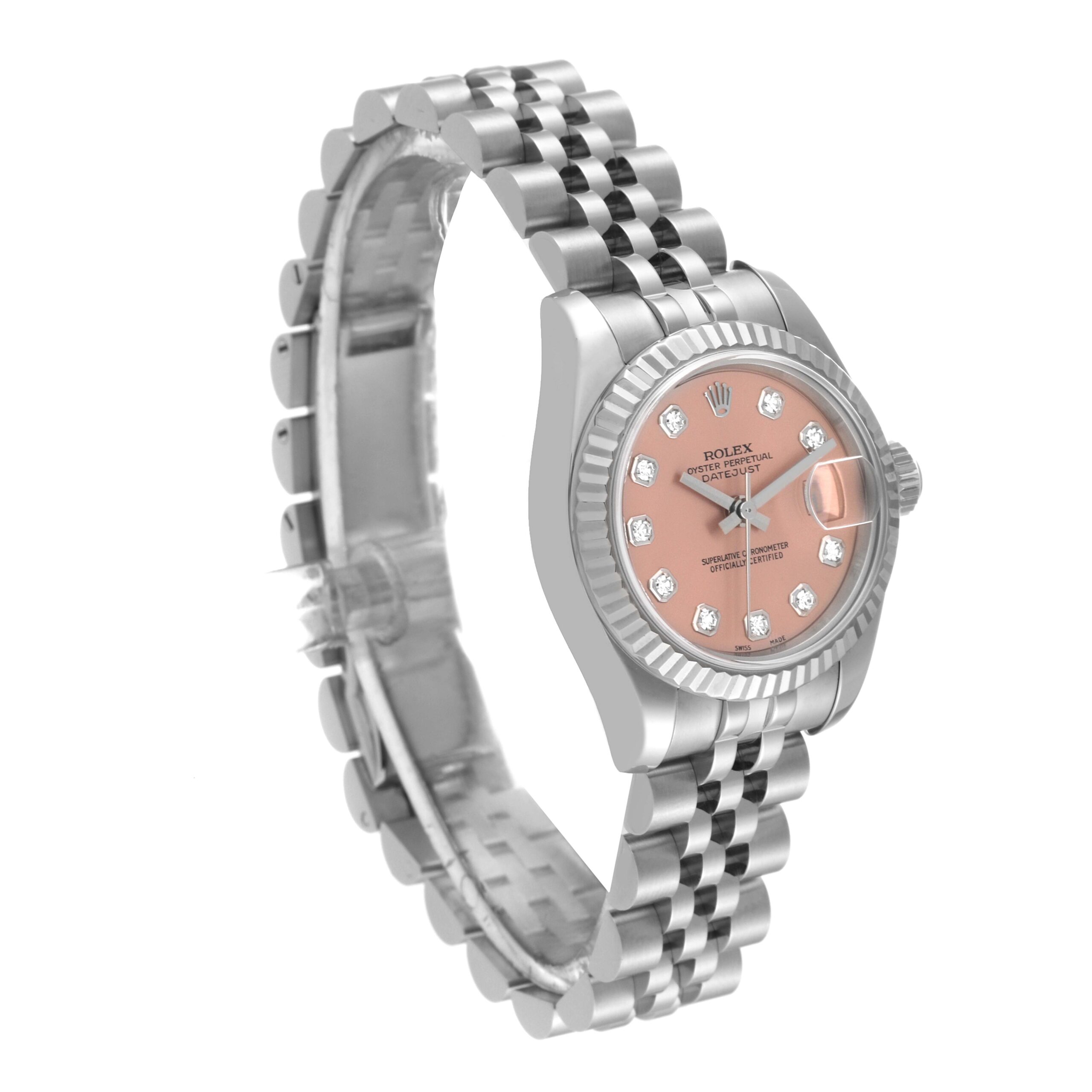Rolex Datejust Steel White Gold Pink Diamond Dial Ladies Watch 179174