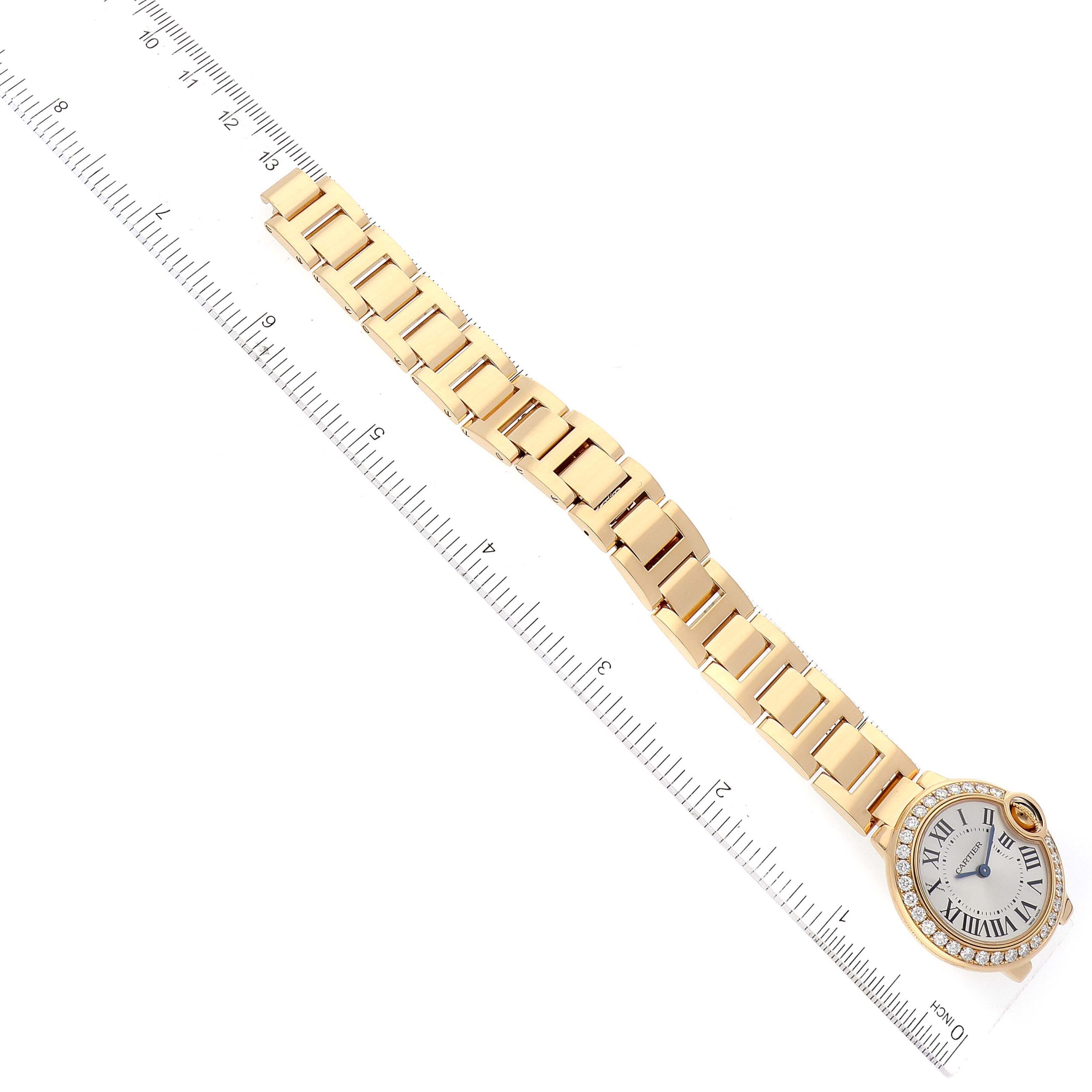 Cartier Ballon Bleu Yellow Gold Diamond Bezel Ladies Watch WE9001Z3 Box Papers