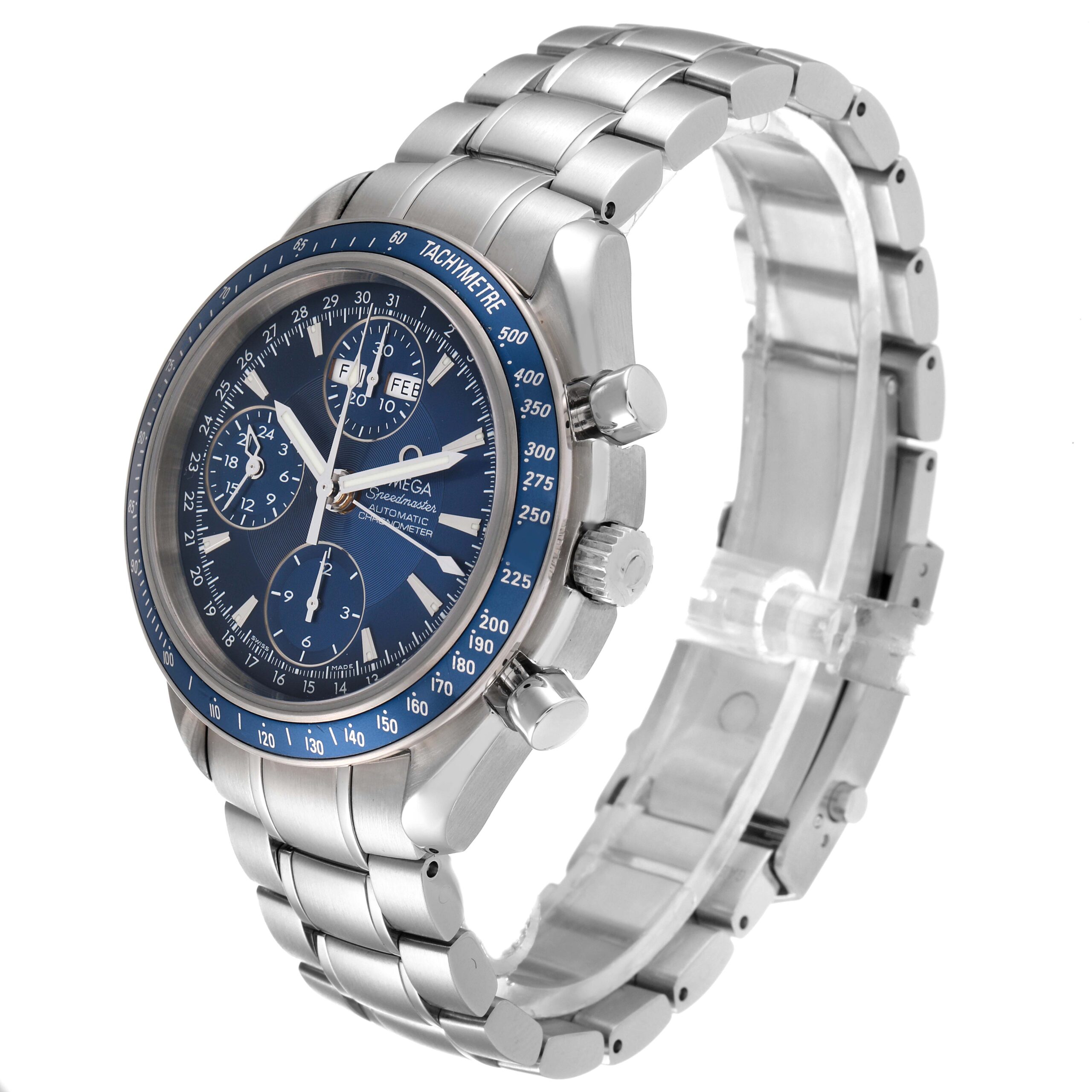 Omega Speedmaster Day Date Blue Dial Chronograph Mens Watch 3222.80.00 Box Card
