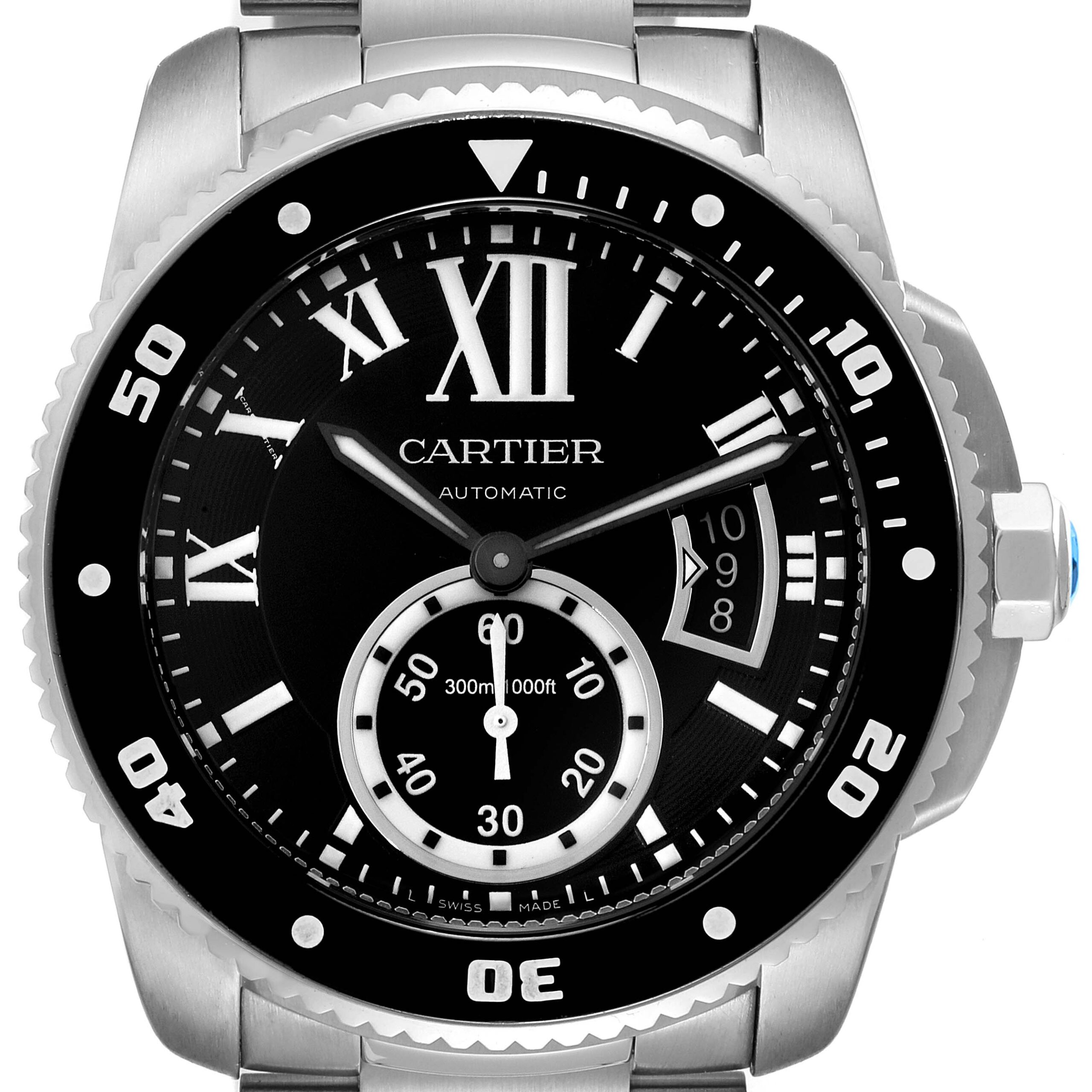 Cartier Calibre Black Dial Automatic Steel Mens Watch W7100057