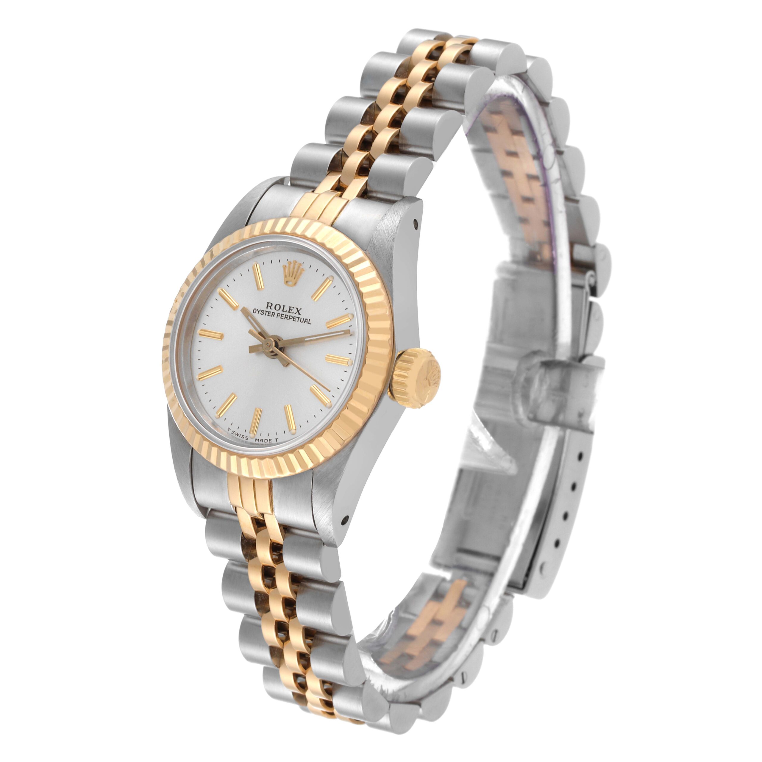 Rolex Oyster Perpetual Steel Yellow Gold Silver Dial Ladies Watch 67193