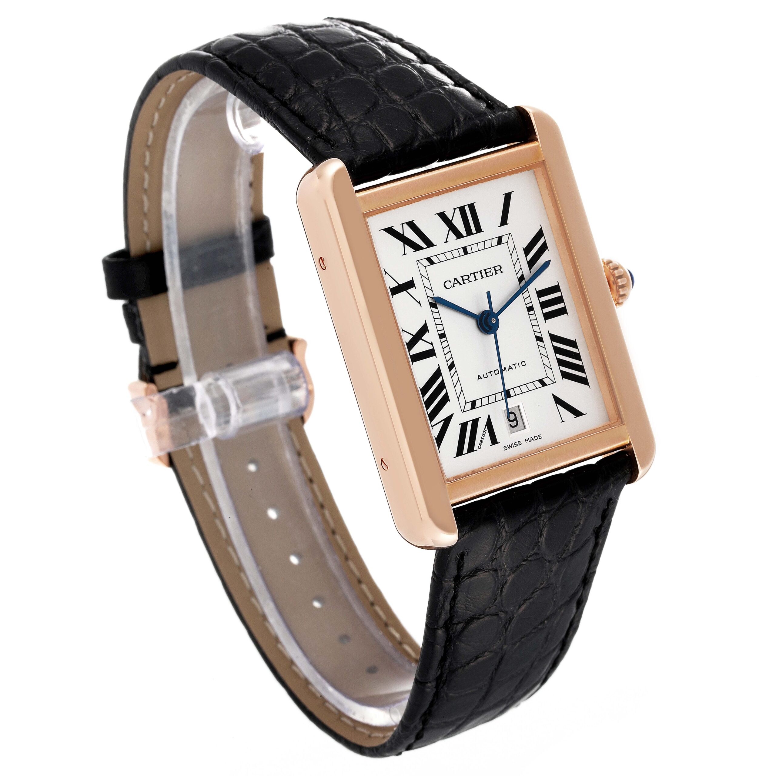 Cartier Tank Solo XL Rose Gold Silver Dial Mens Watch W5200026