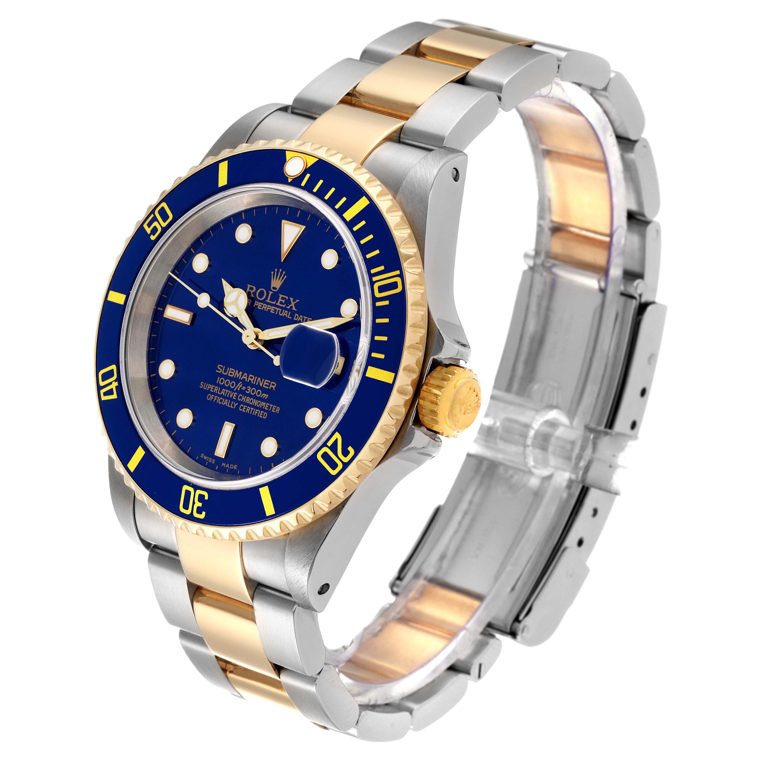 Rolex Submariner Blue Dial Steel Yellow Gold Mens Watch 16613