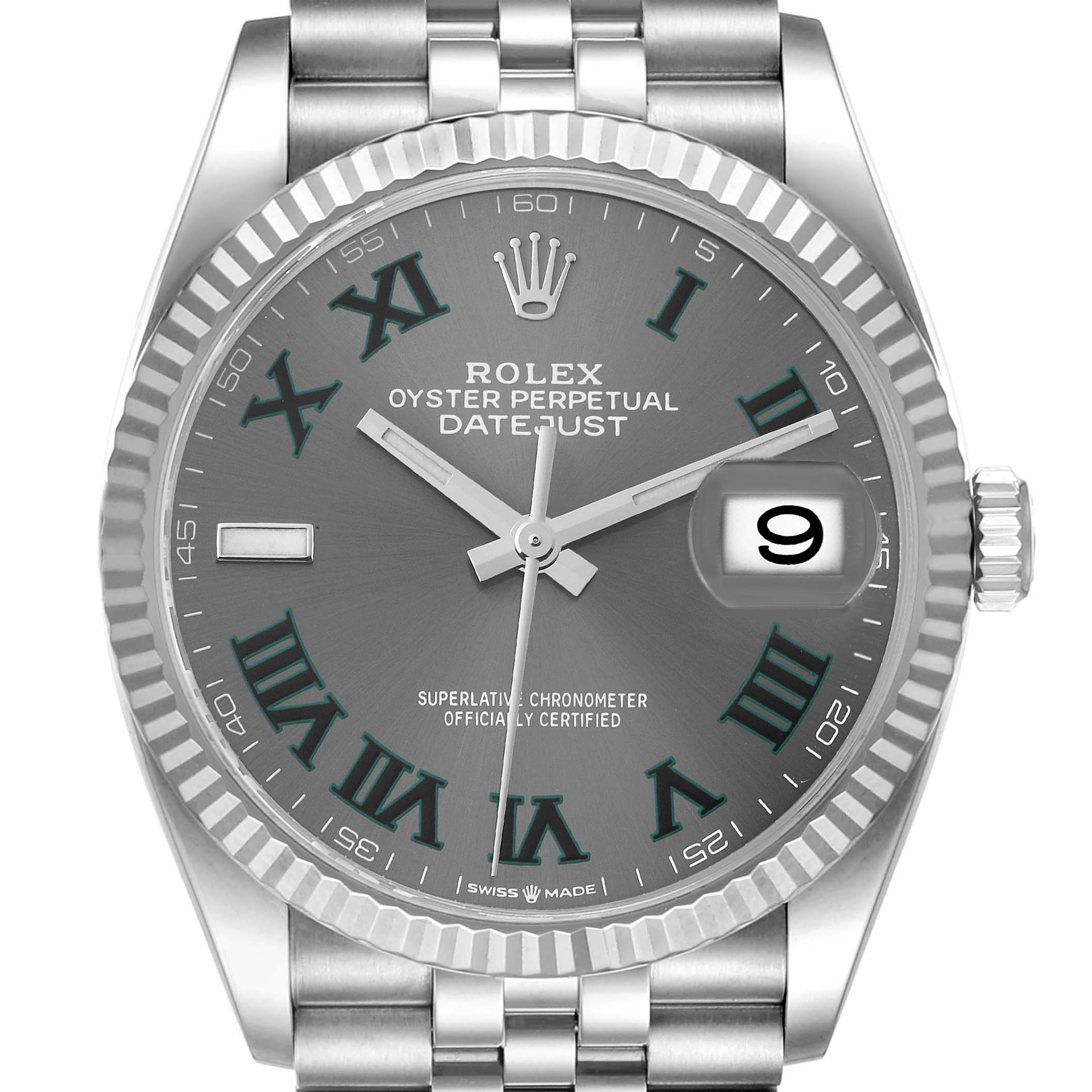 Rolex Datejust Steel White Gold Wimbledon Dial Mens Watch 126234 Unworn