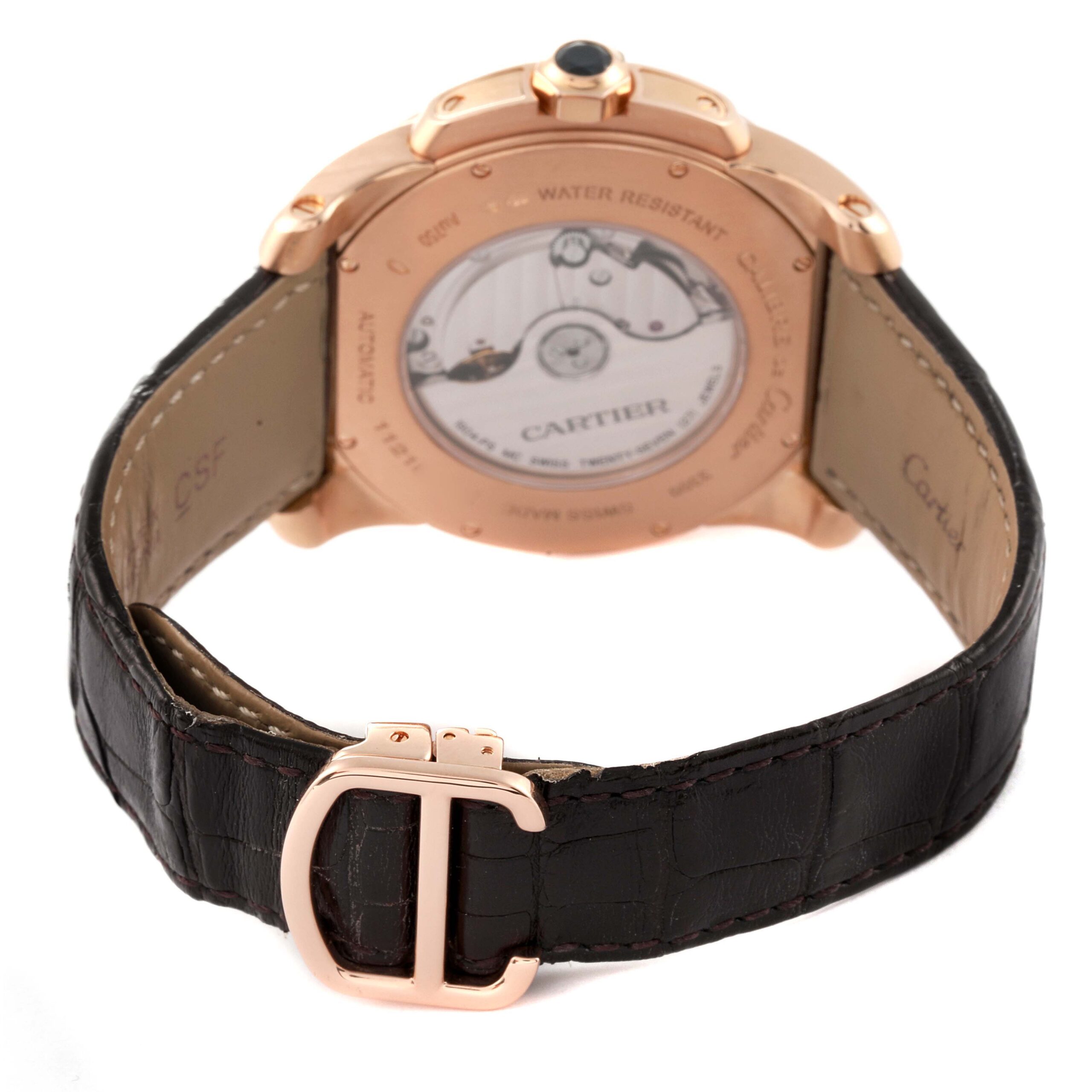 Cartier Calibre Rose Gold Silver Dial Automatic Mens Watch W7100009