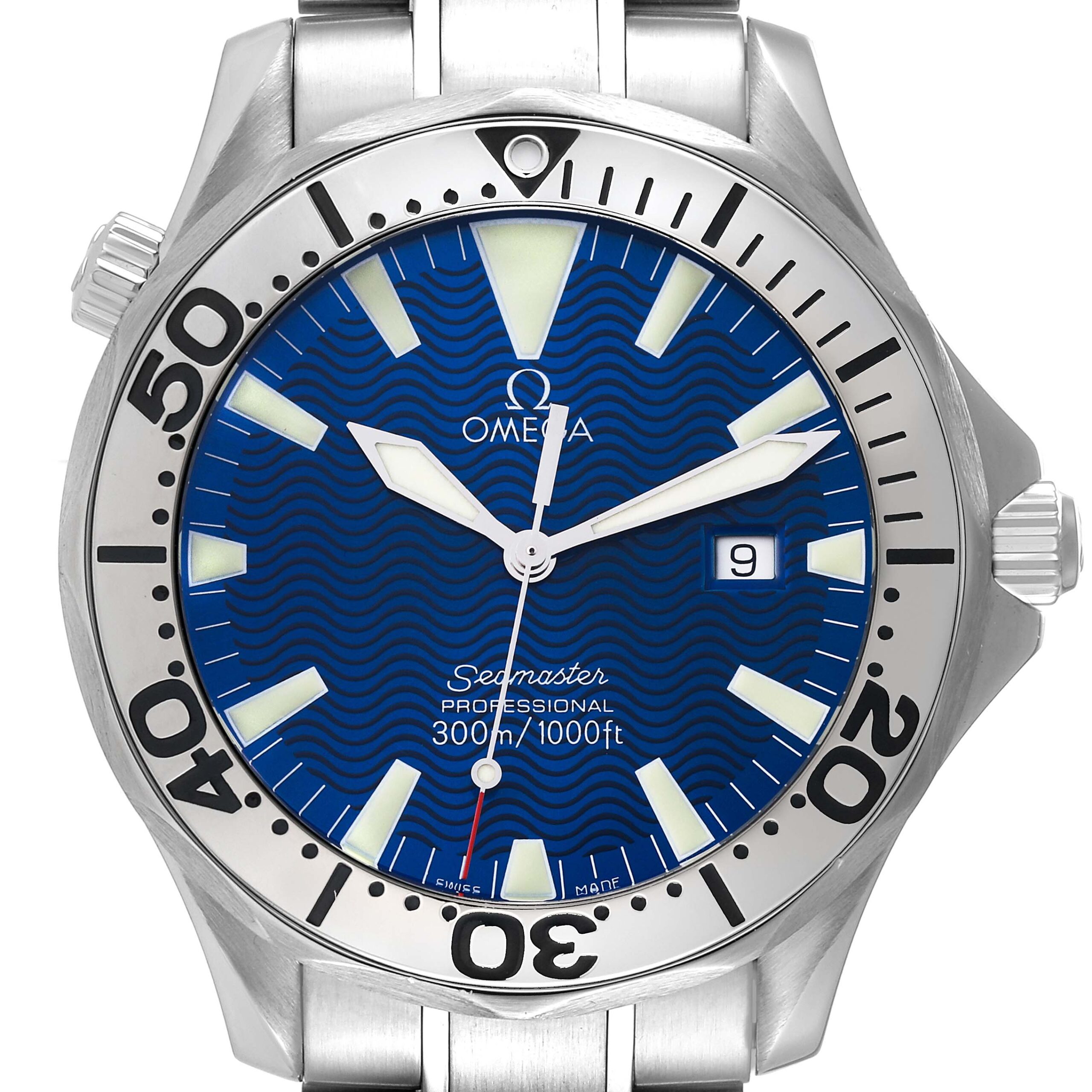Omega Seamaster Electric Blue Wave Dial Steel Mens Watch 2265.80.00