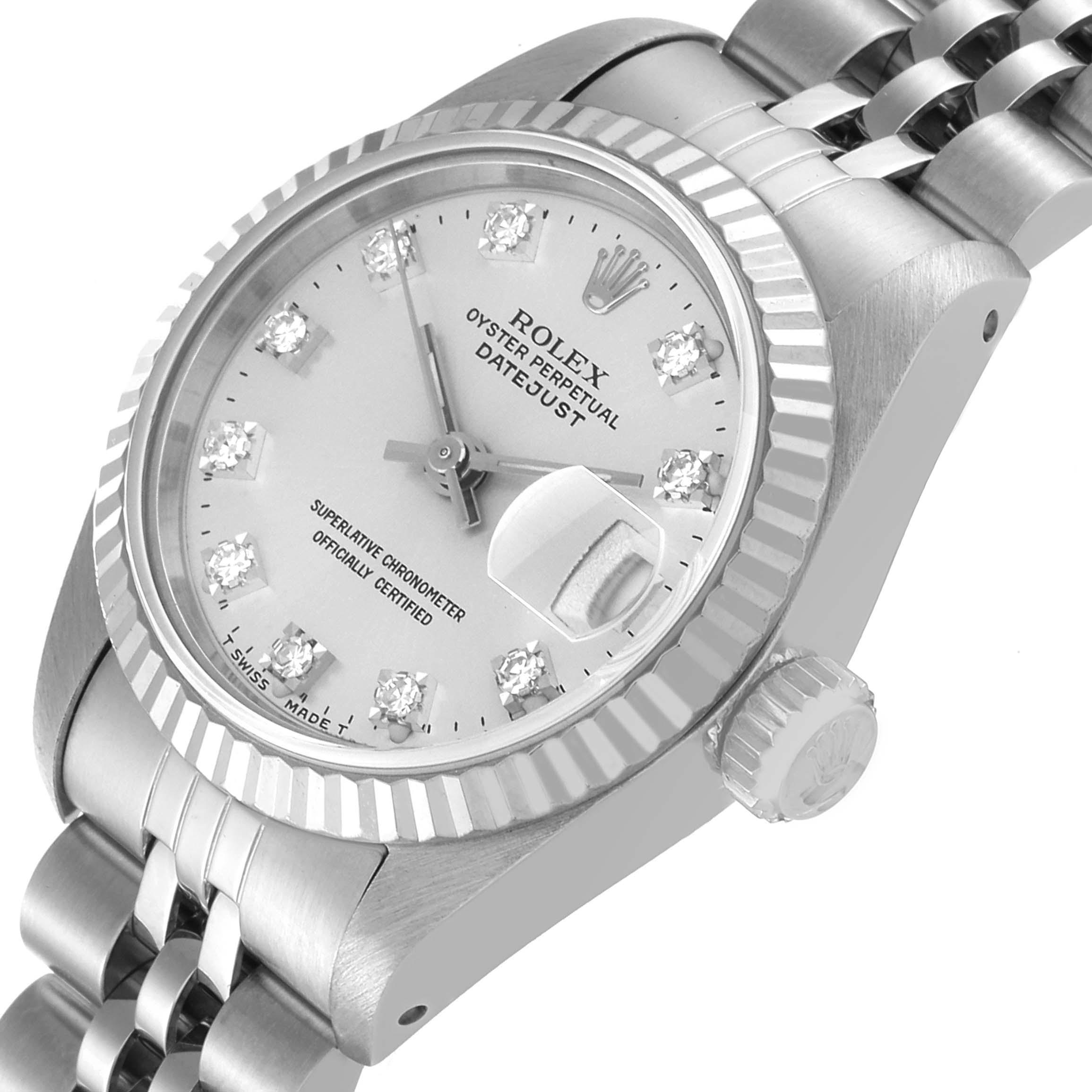 Rolex Datejust White Gold Silver Diamond Dial Ladies Watch 69174 Box Papers