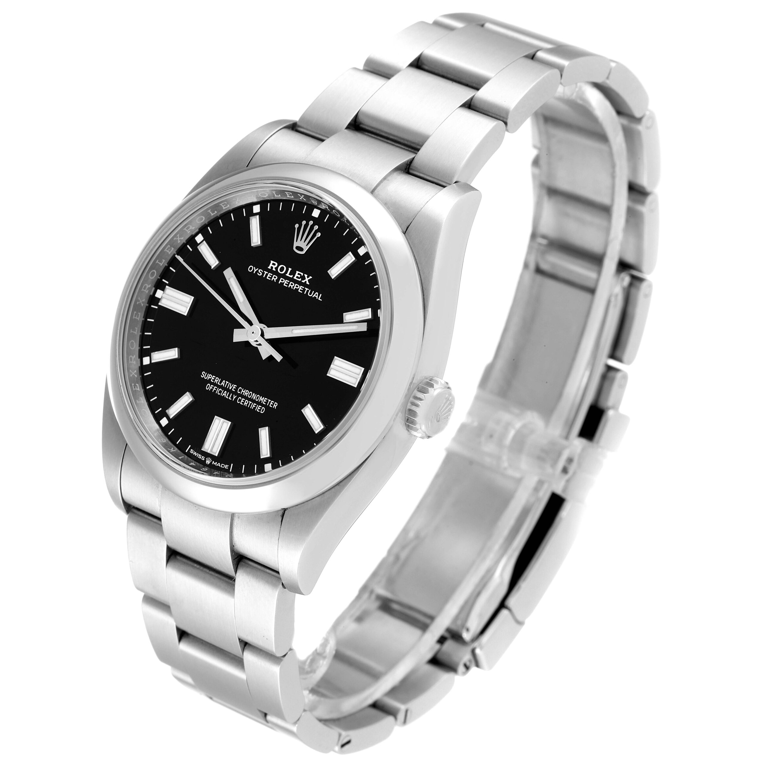 Rolex Oyster Perpetual Black Dial Steel Mens Watch 126000 Unworn