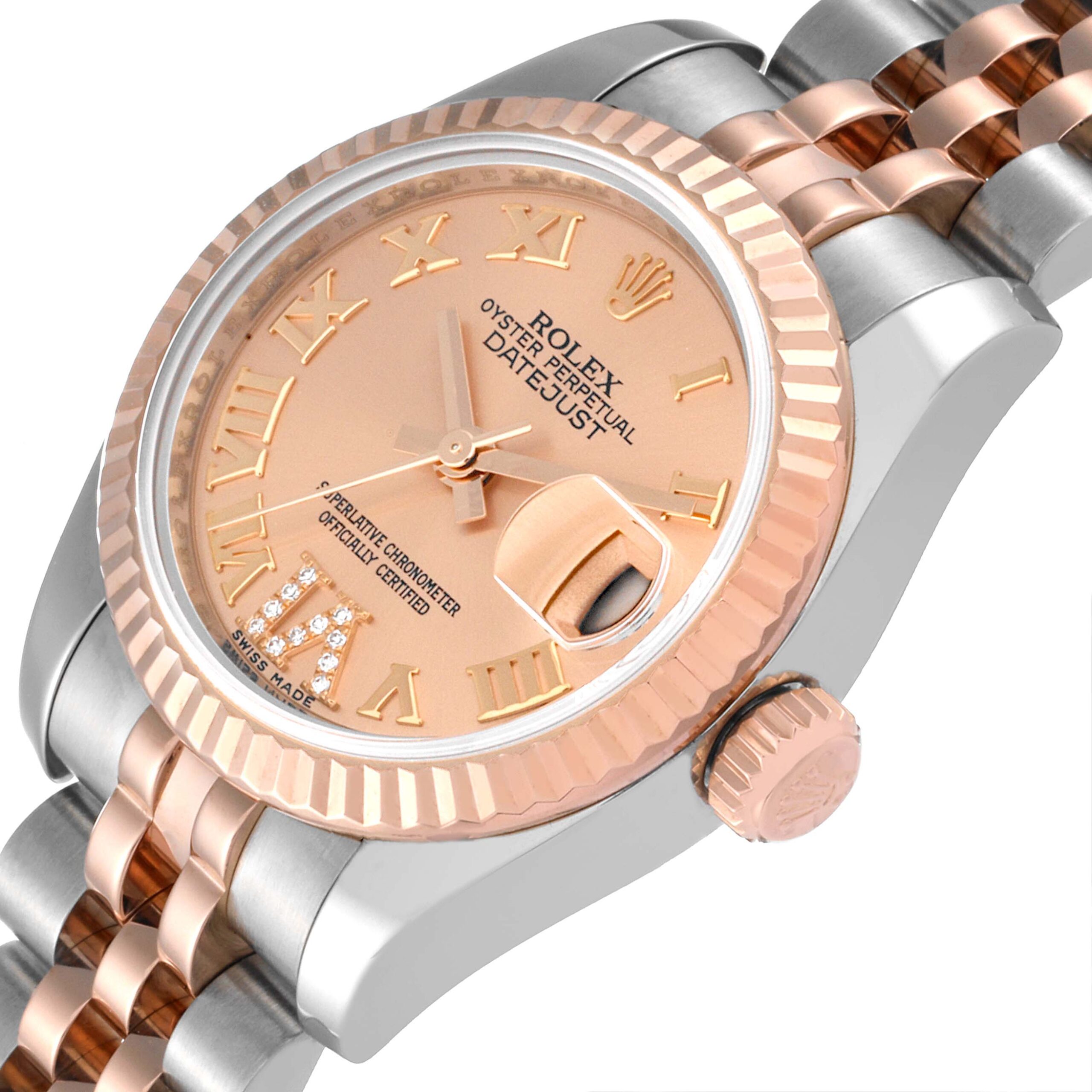 Rolex Datejust Rose Gold Steel Salmon Diamond Dial Ladies Watch 179171