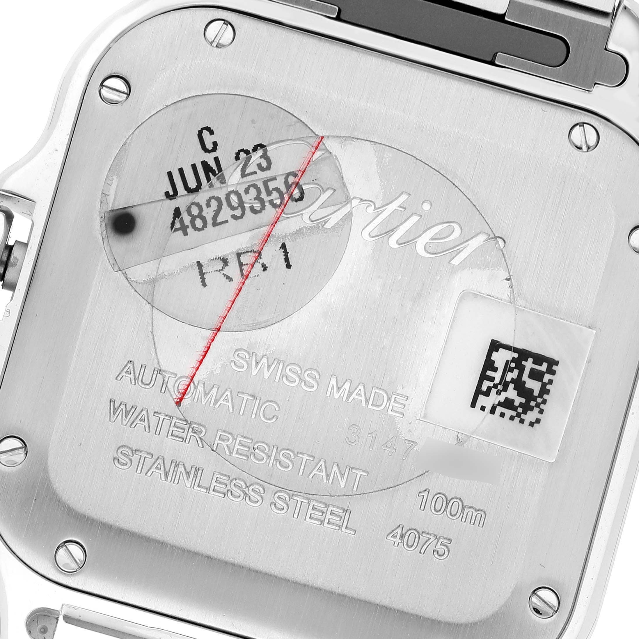 Cartier Santos Stainless Steel Diamond Blue Dial Mens Watch W4SA0006 Unworn