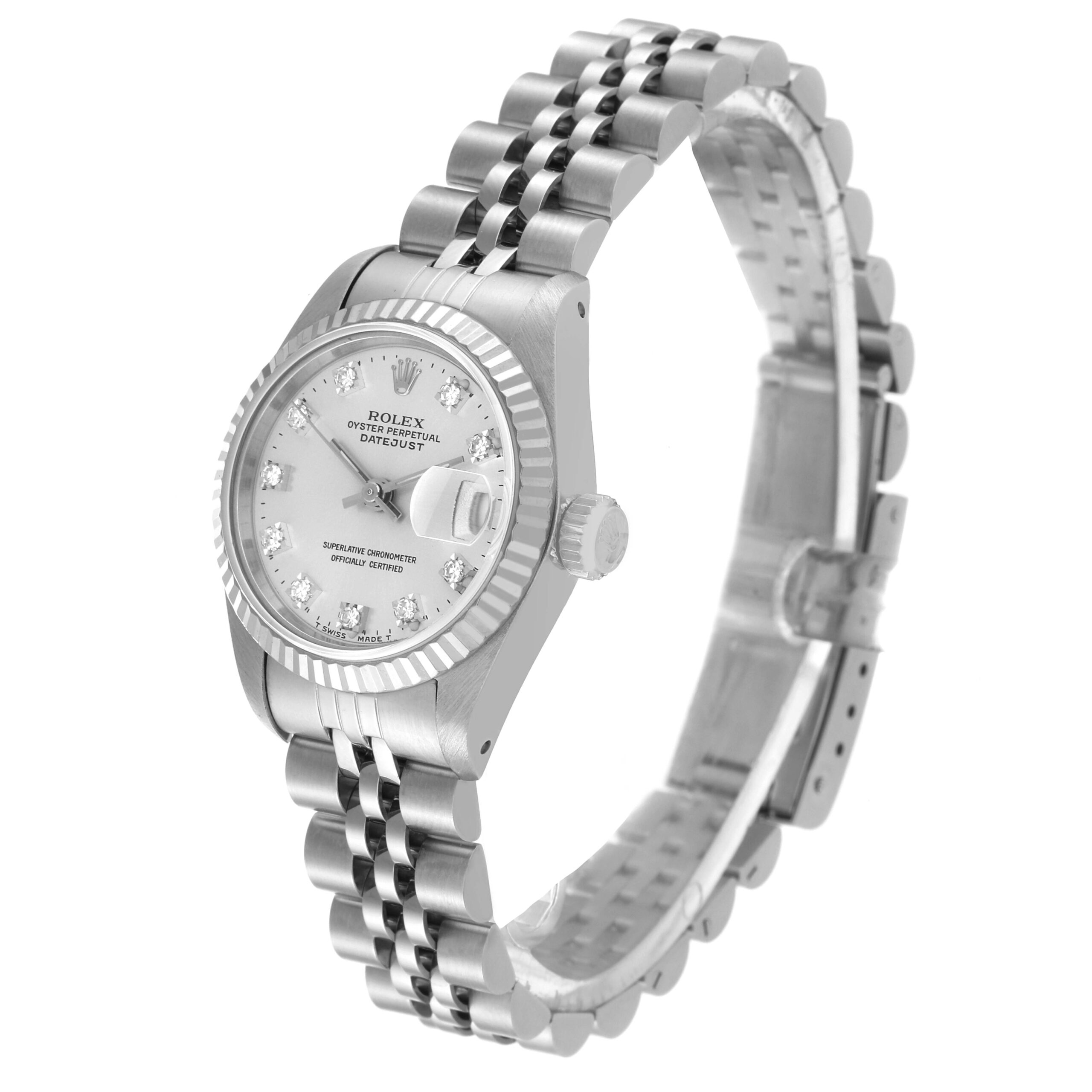 Rolex Datejust White Gold Silver Diamond Dial Ladies Watch 69174 Box Papers