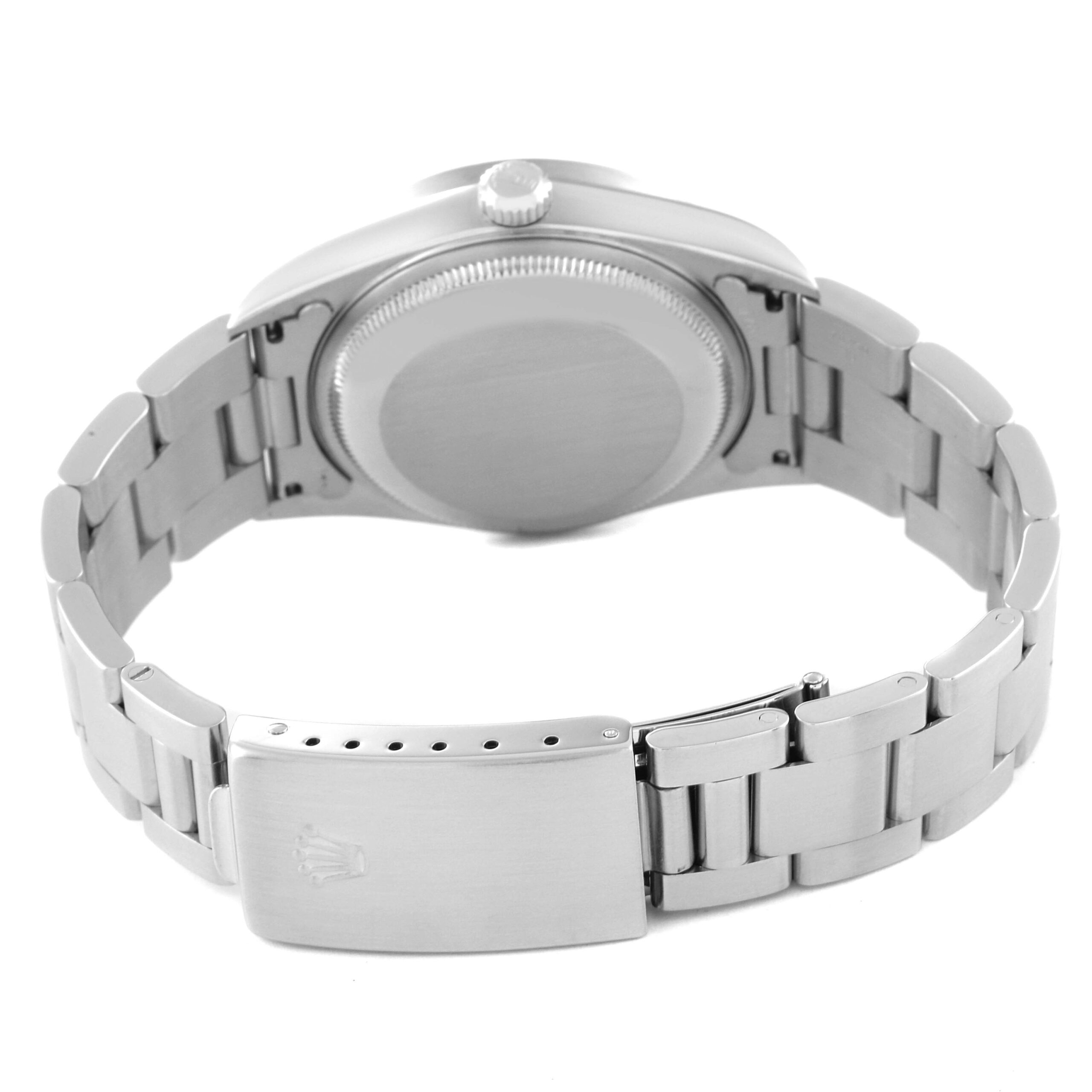 Rolex Date Black Dial Engine Turned Bezel Steel Mens Watch 15210