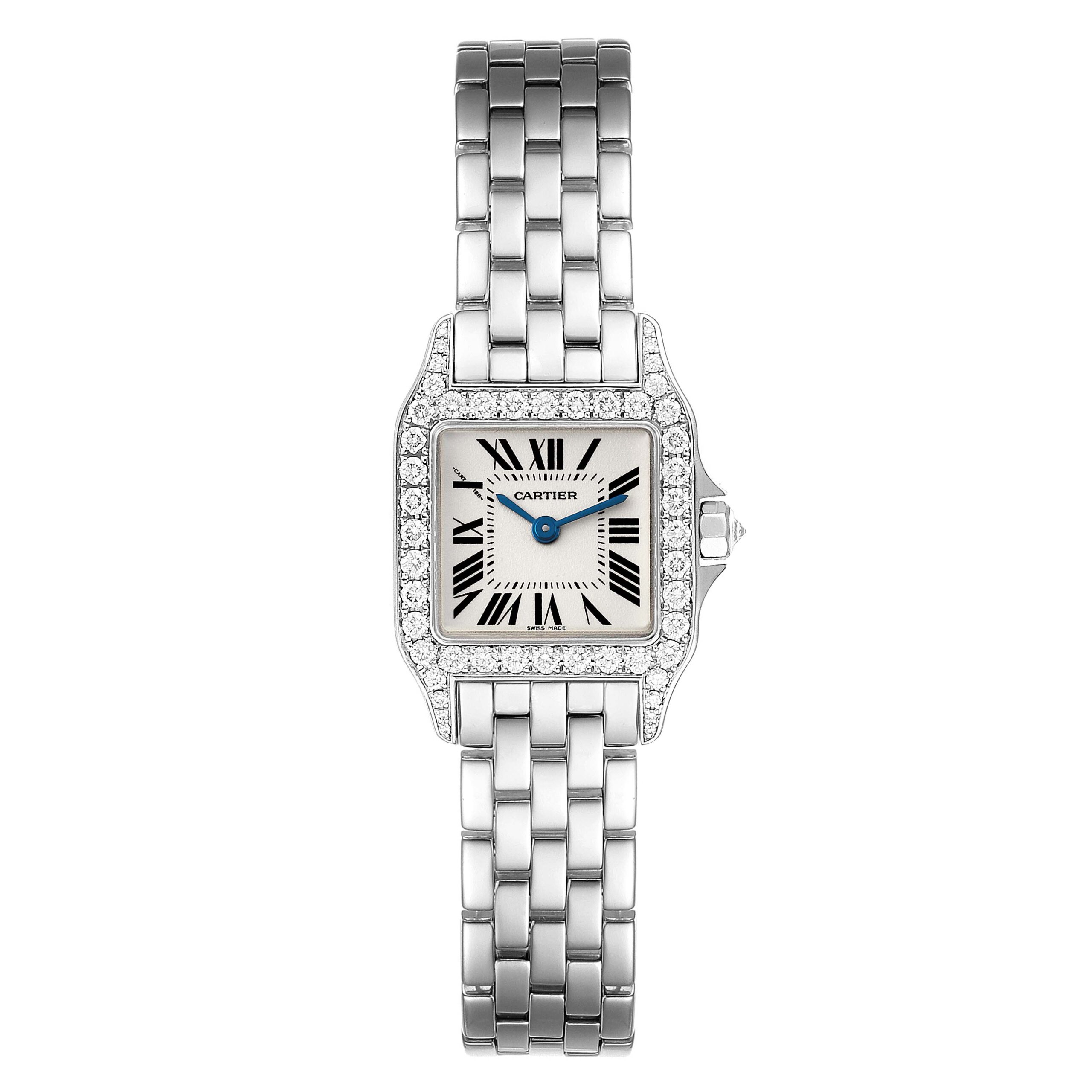 Cartier Santos Demoiselle White Gold Diamond Ladies Watch WF9003Y8 Box Papers
