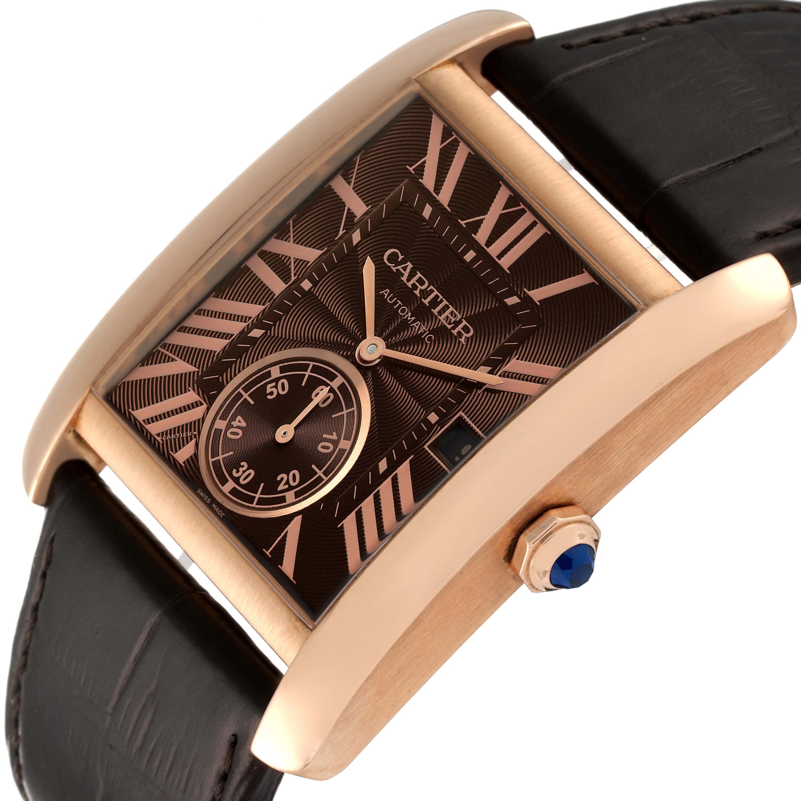 Cartier Tank MC Rose Gold Brown Dial Brown Strap Mens Watch W5330002