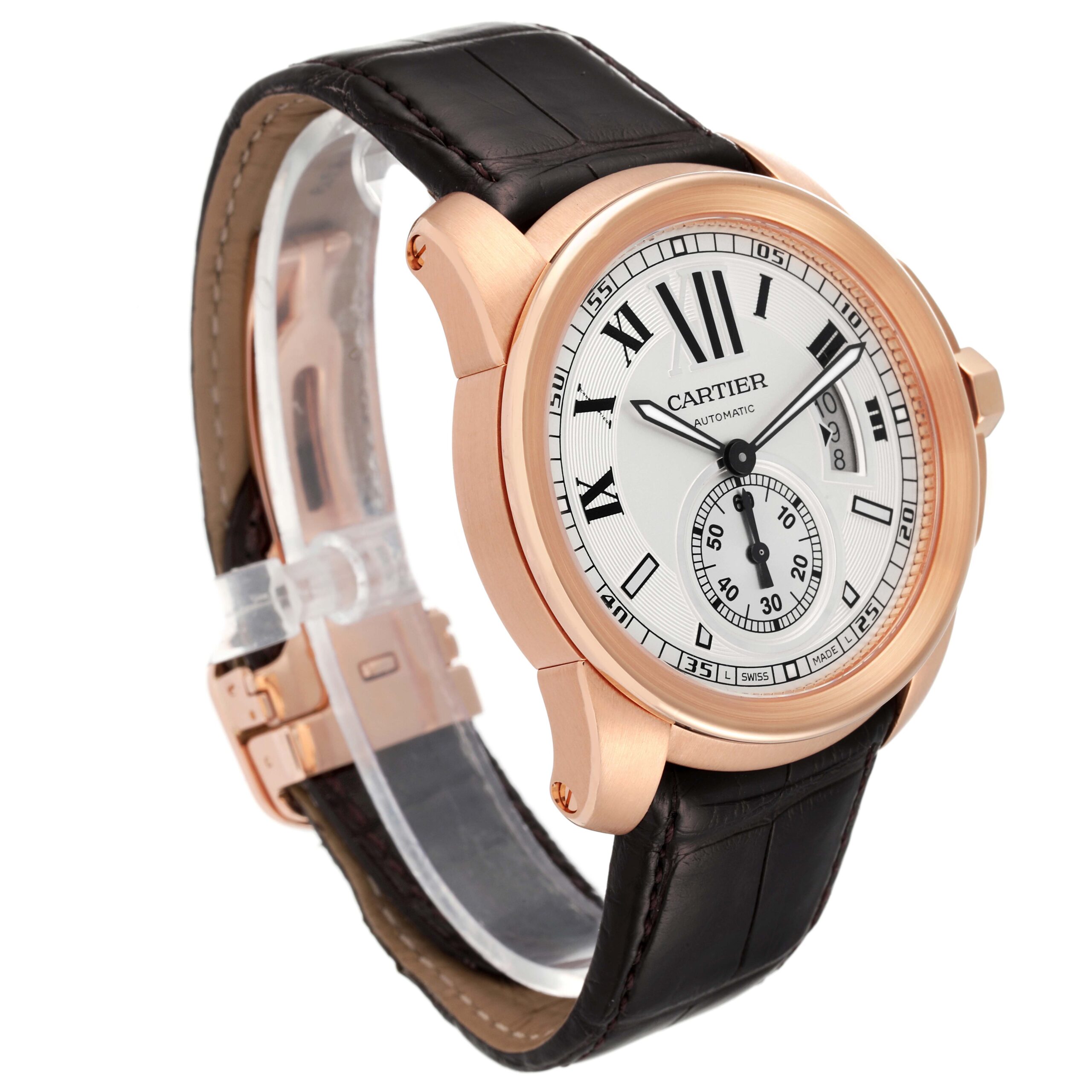 Cartier Calibre Rose Gold Silver Dial Automatic Mens Watch W7100009