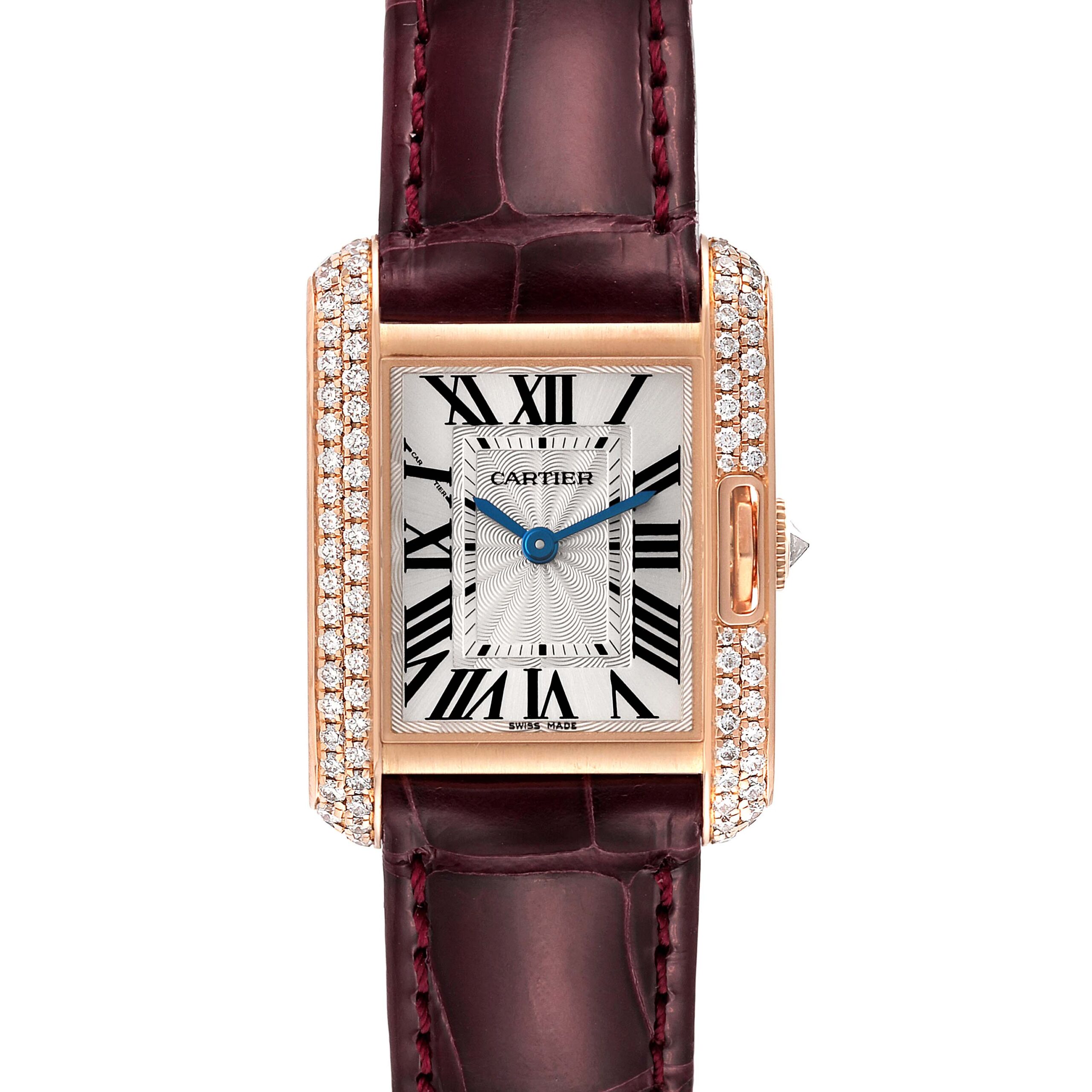 Cartier Tank Anglaise Rose Gold Silver Dial Diamond Ladies Watch WT100013