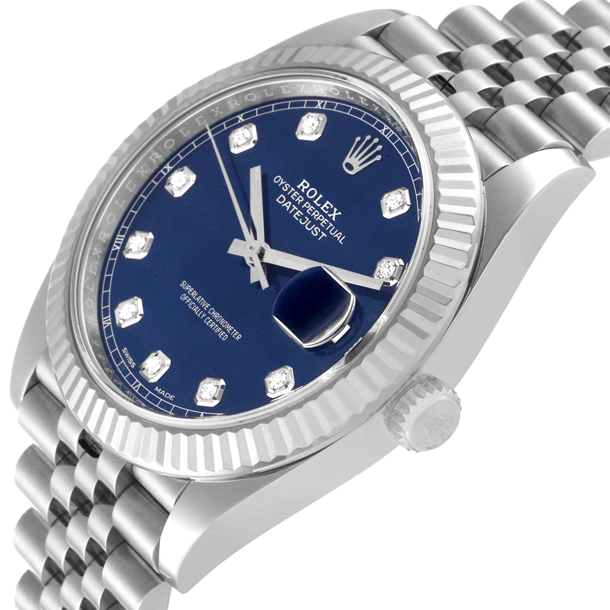 Rolex Datejust 41 Steel White Gold Blue Diamond Dial Mens Watch 126334