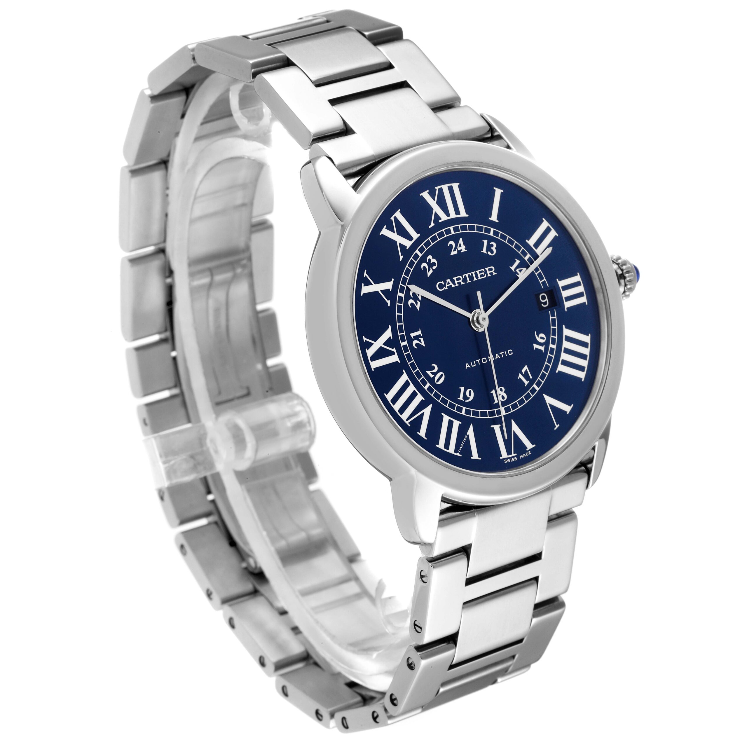 Cartier Ronde Solo XL Blue Dial Automatic Steel Mens Watch WSRN0023 Box Card