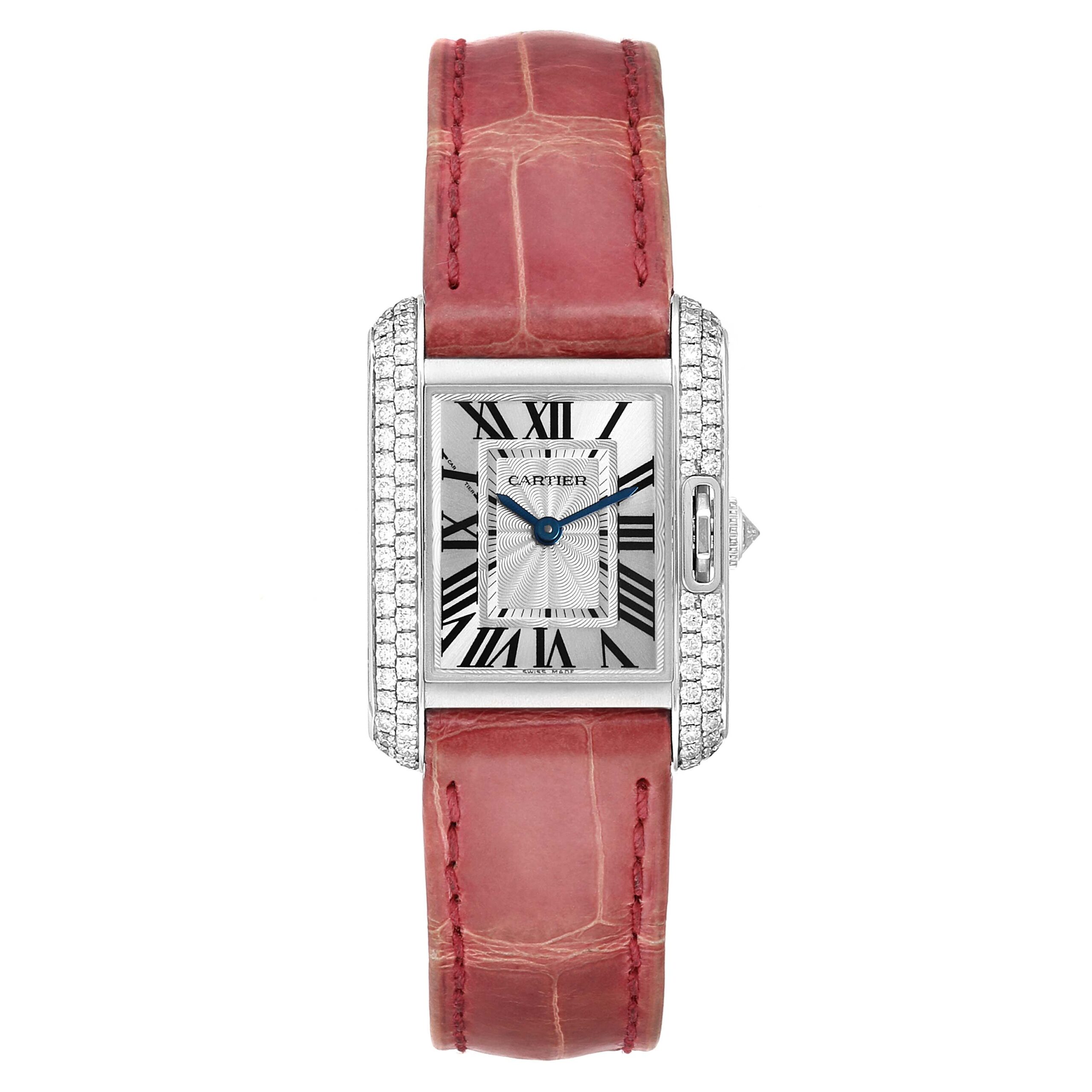 Cartier Tank Anglaise White Gold Diamond Ladies Watch WT100015 Box Papers
