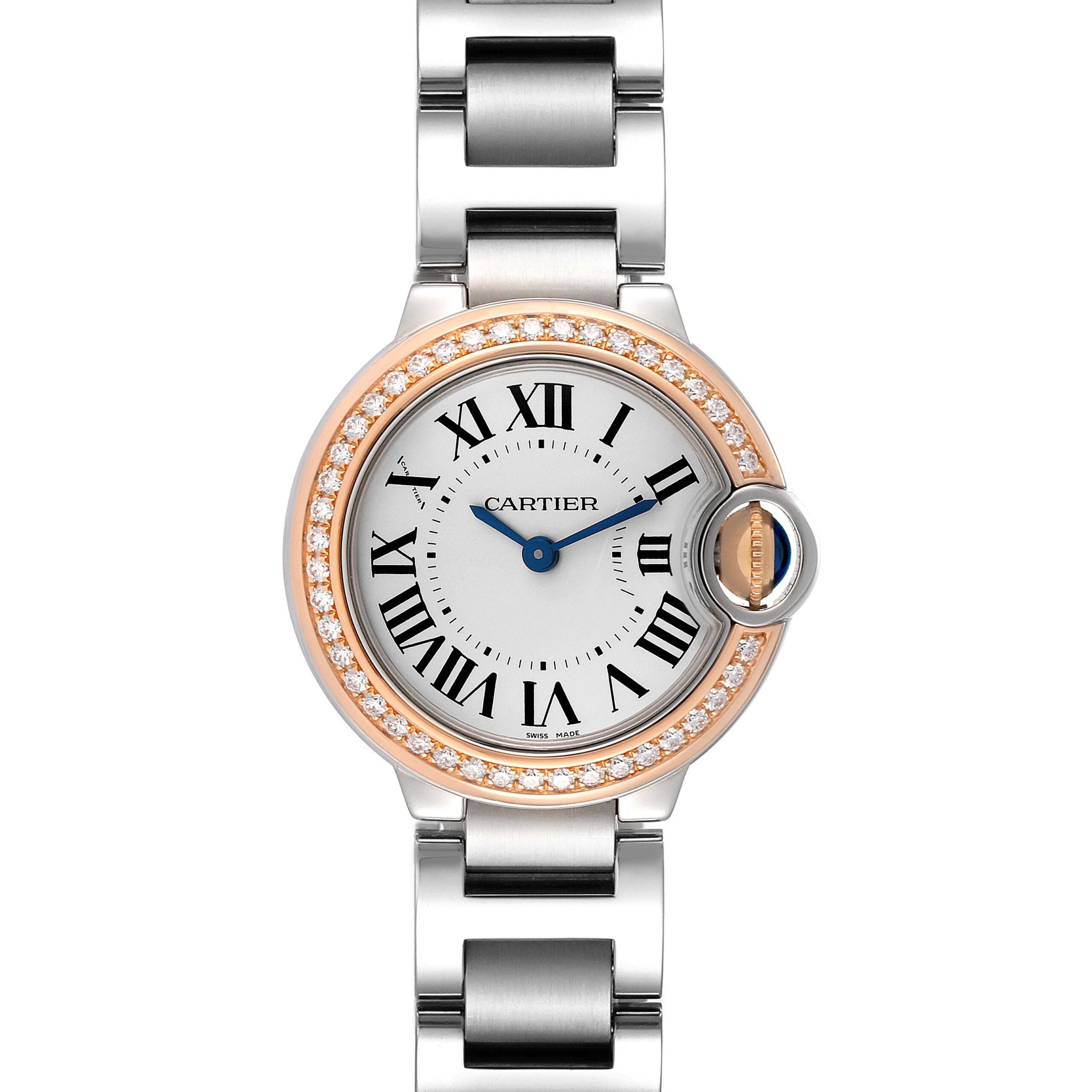 Cartier Ballon Bleu Steel Rose Gold Diamond Ladies Watch WE902079 Box Card