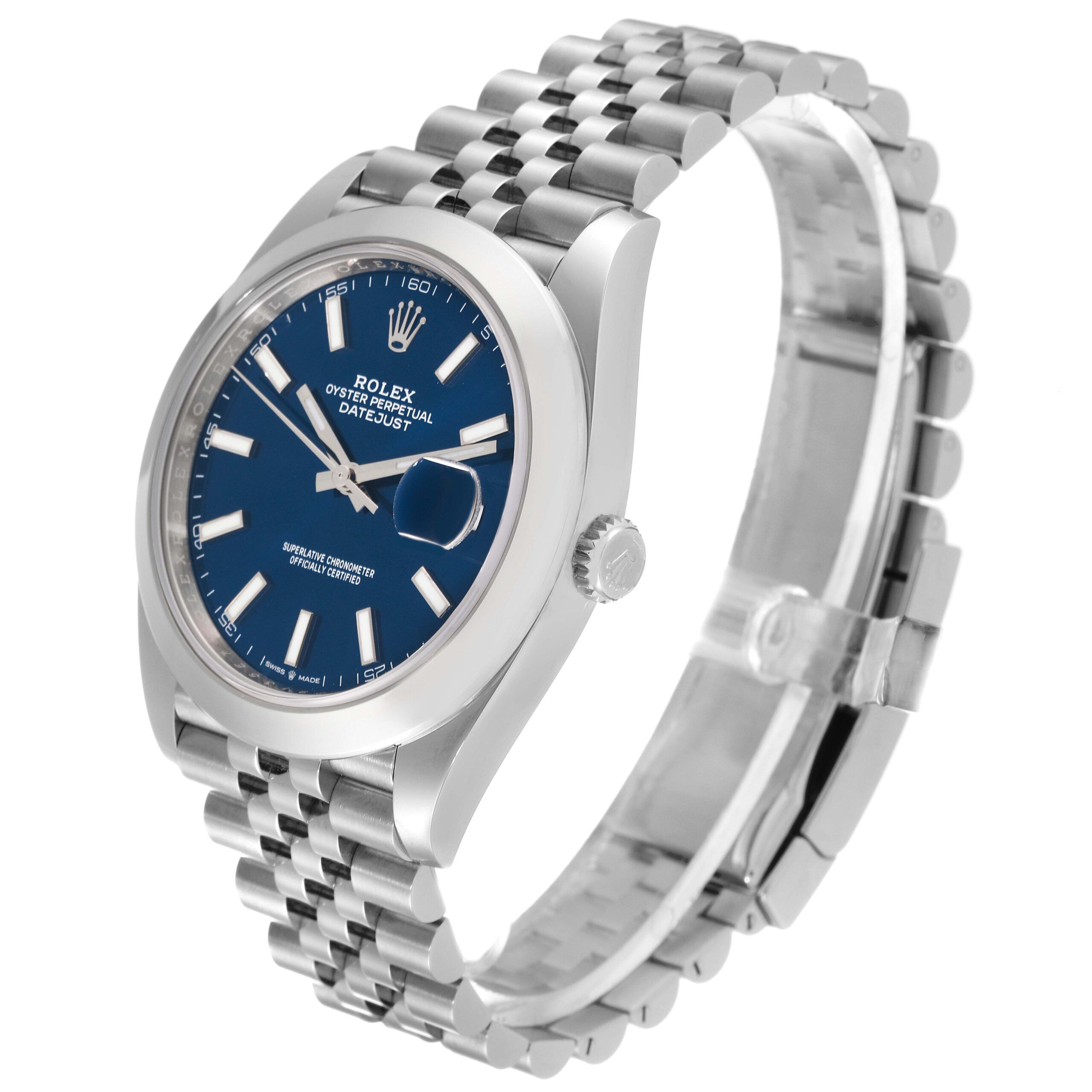 Rolex Datejust 41 Blue Dial Smooth Bezel Steel Mens Watch 126300 Unworn