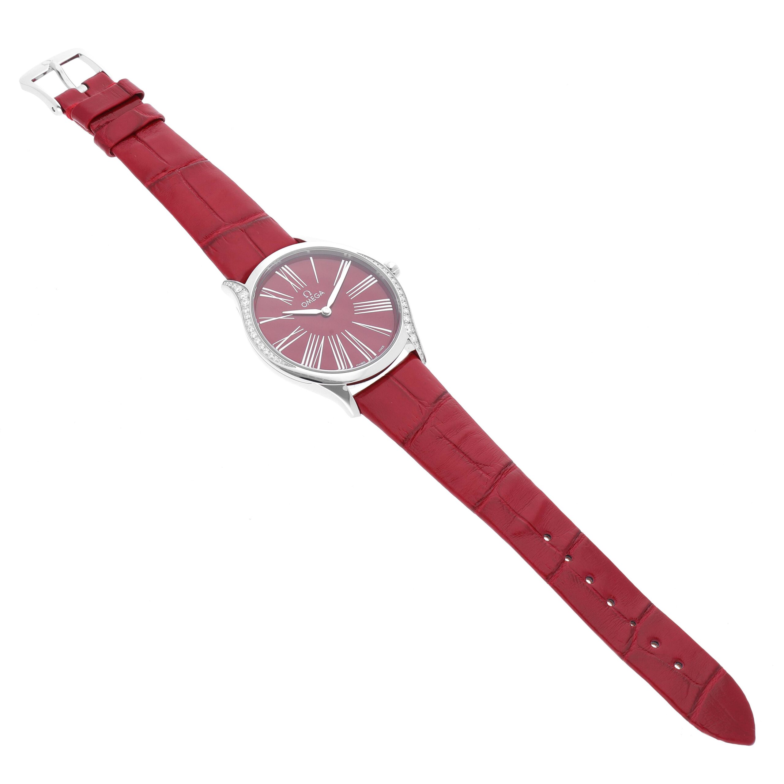 Omega DeVille Tresor Diamond Red Dial Ladies Watch 428.18.36.60.11.002 Box Card