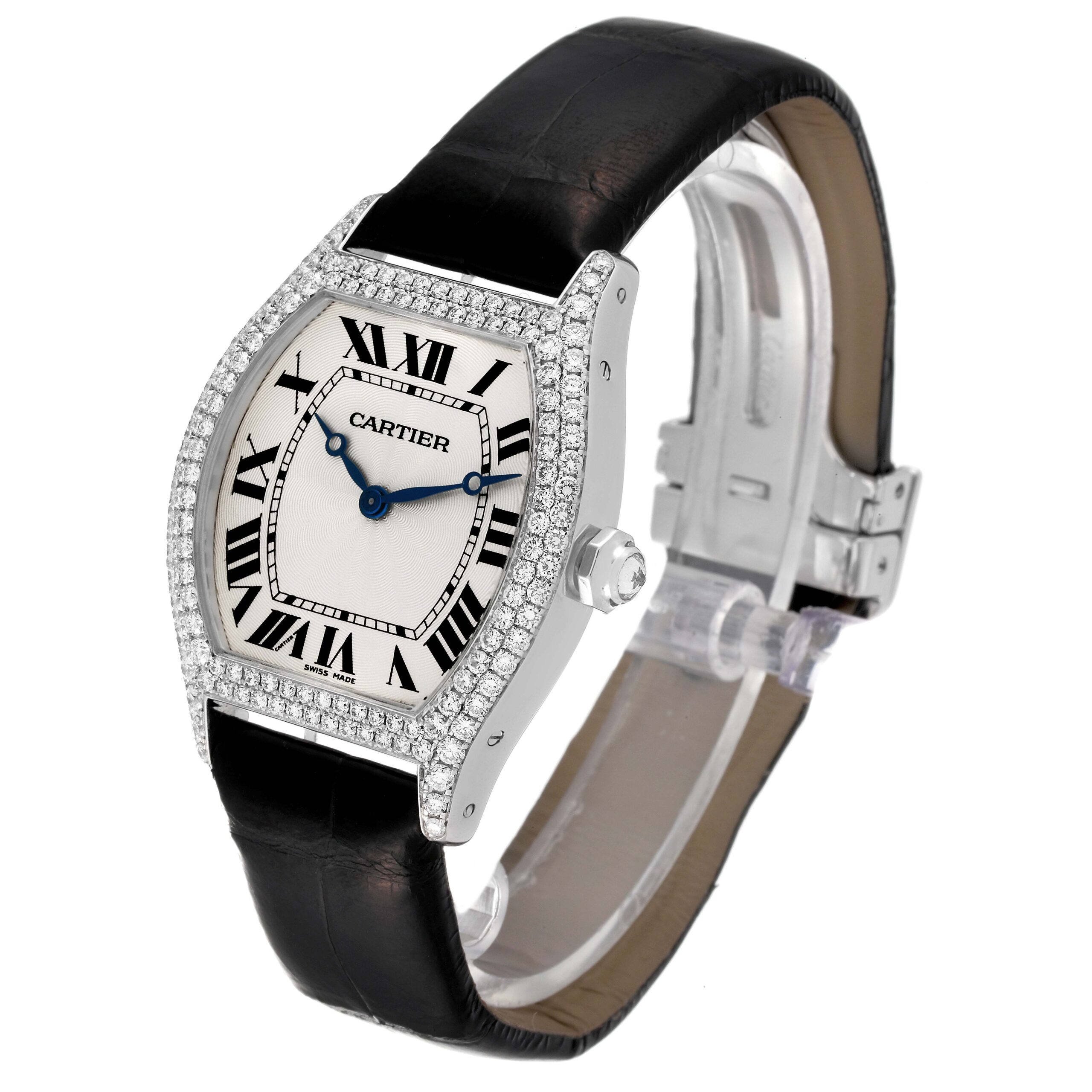 Cartier Tortue 18K White Gold Diamond Mens Watch WA504351