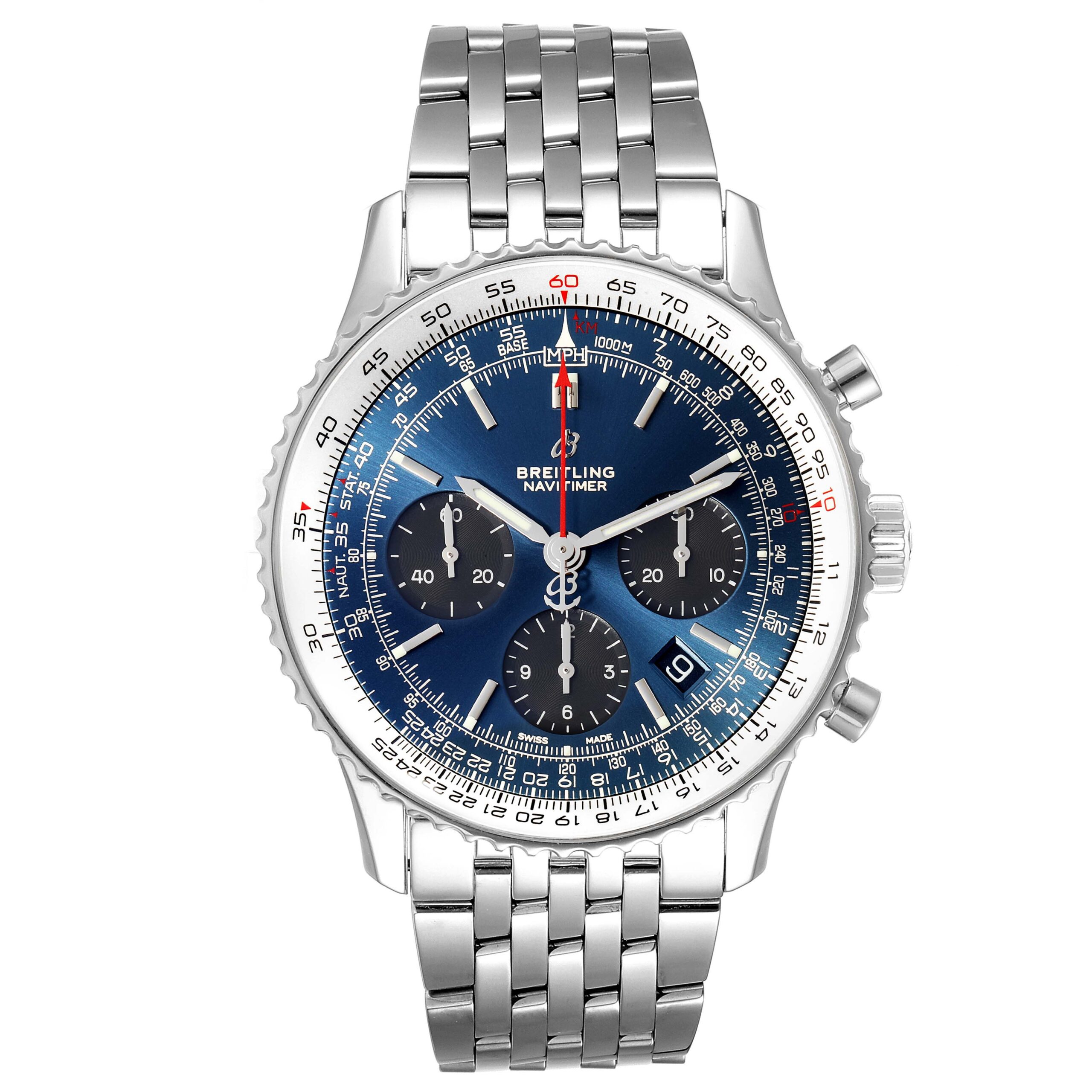 Breitling Navitimer 01 Blue Dial Steel Mens Watch AB0121 Box Card