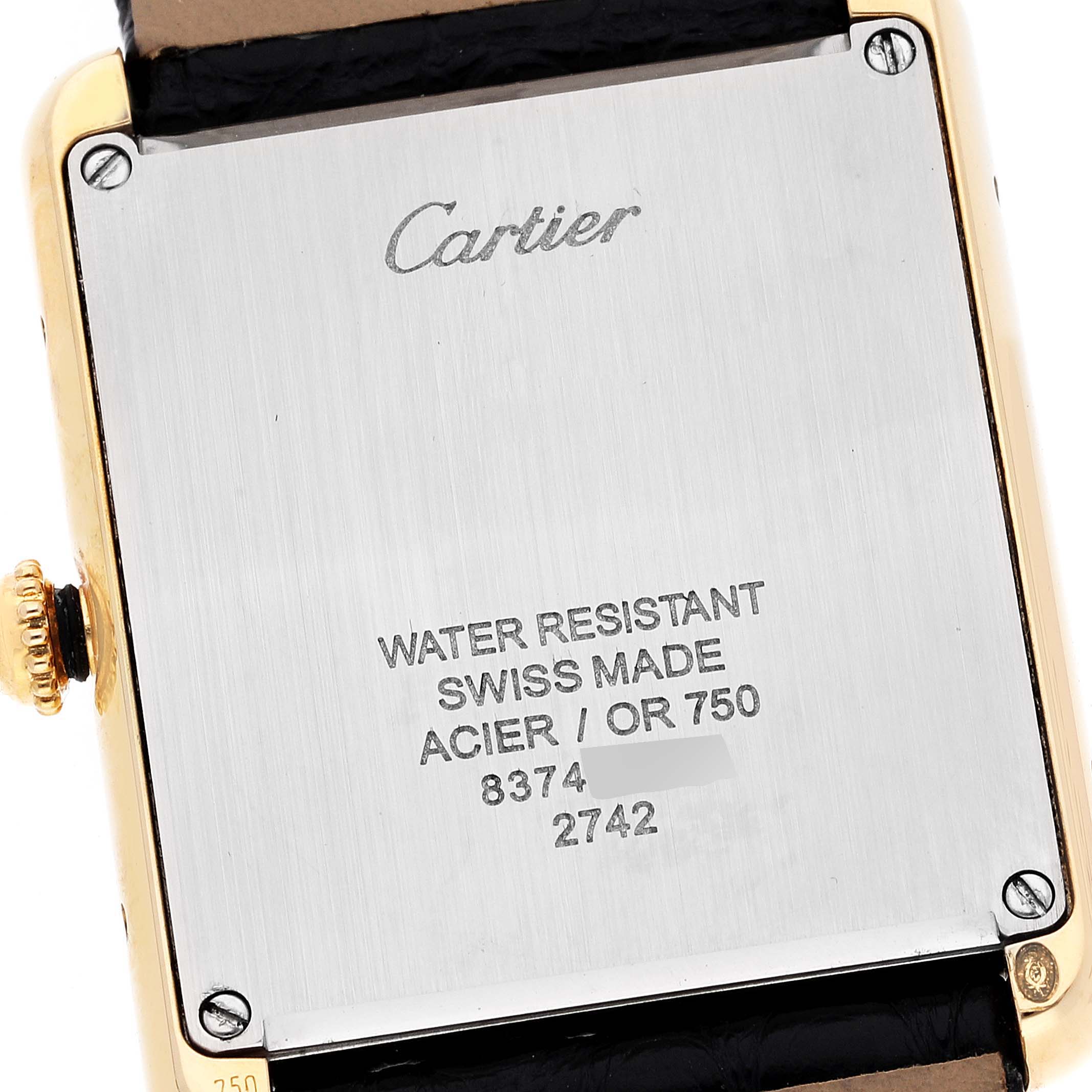 Cartier Tank Solo Yellow Gold Steel Black Strap Mens Watch W1018855