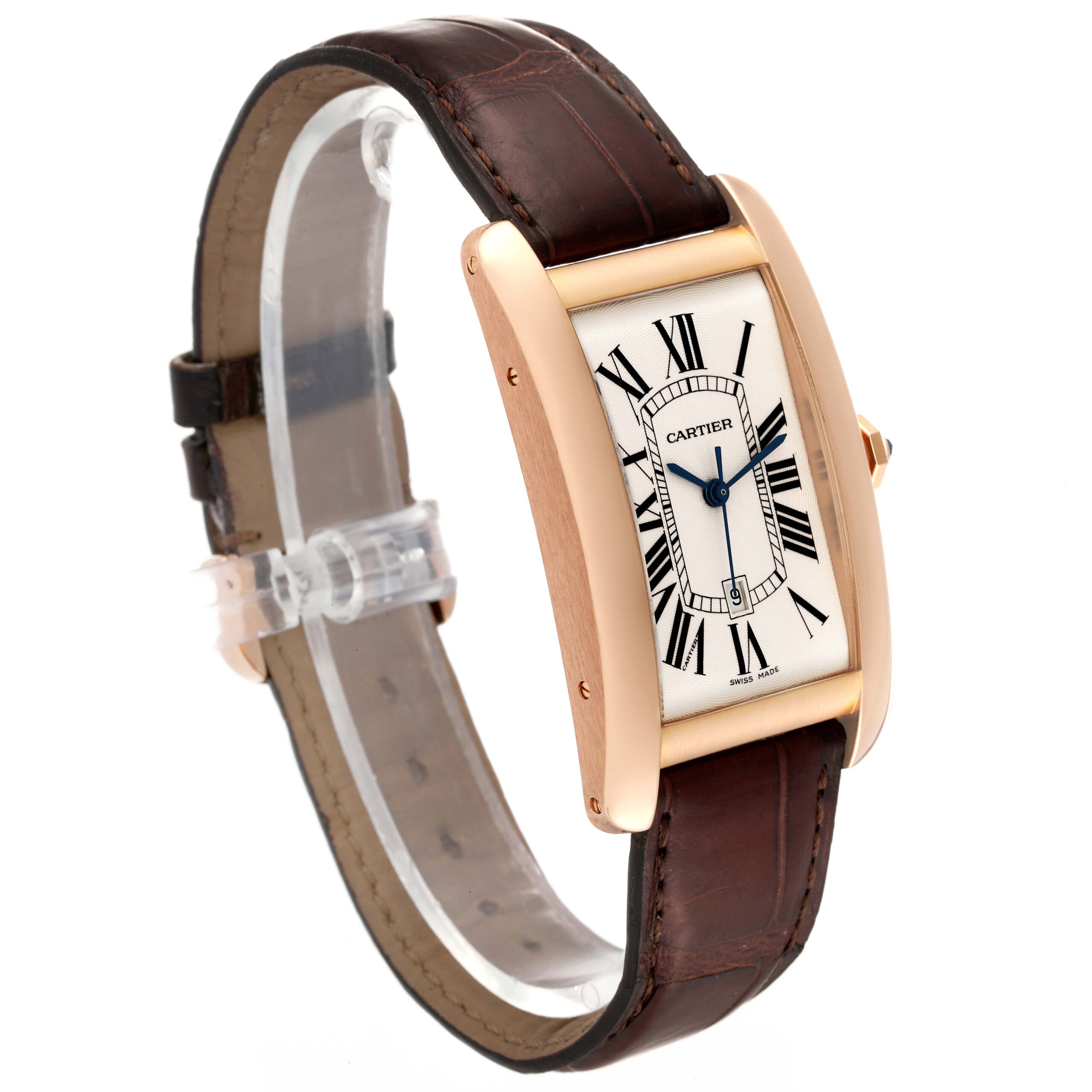 Cartier Tank Americaine Large 18K Rose Gold Brown Strap Watch W2609156