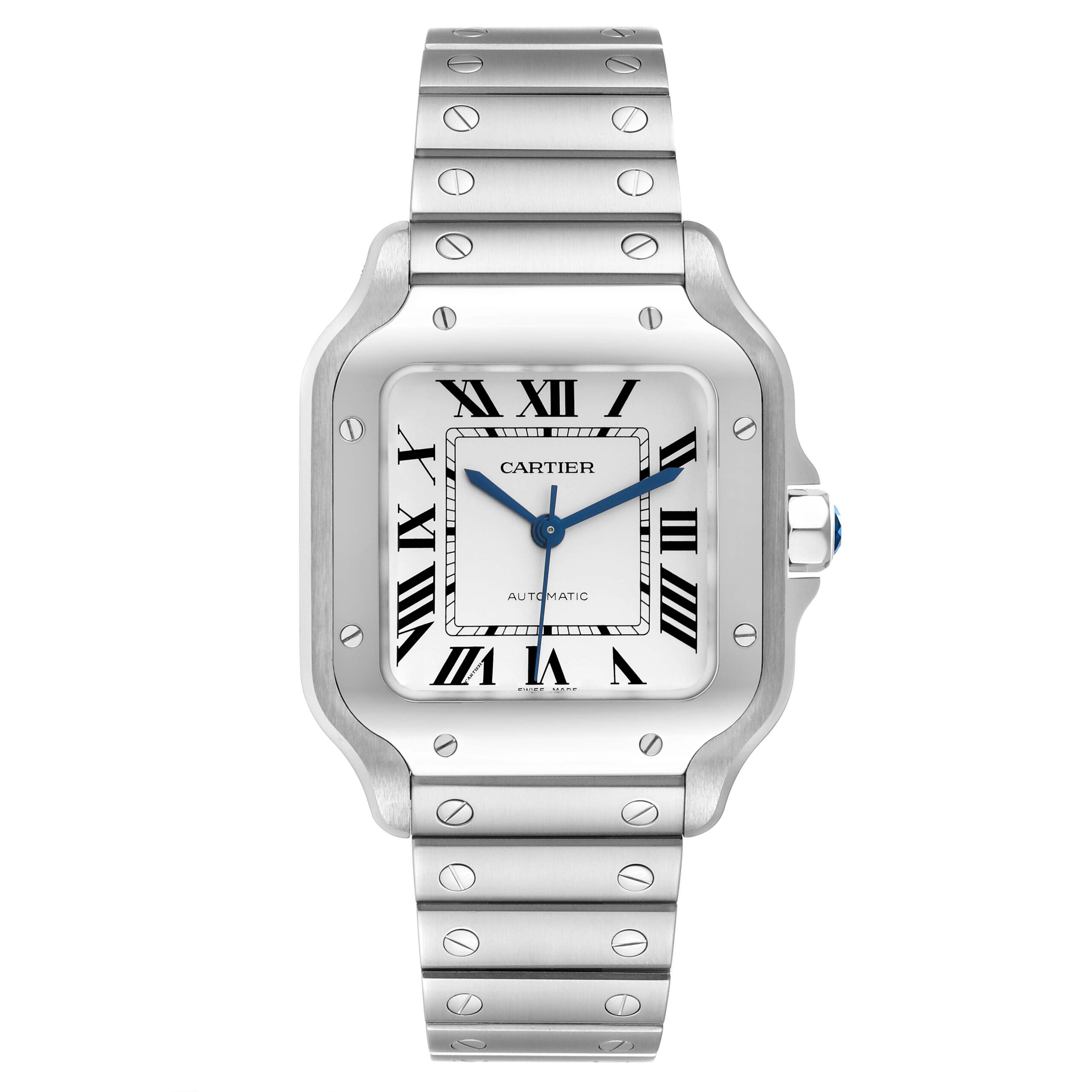 Cartier Santos Silver Dial Medium Steel Mens Watch WSSA0029 Box Card