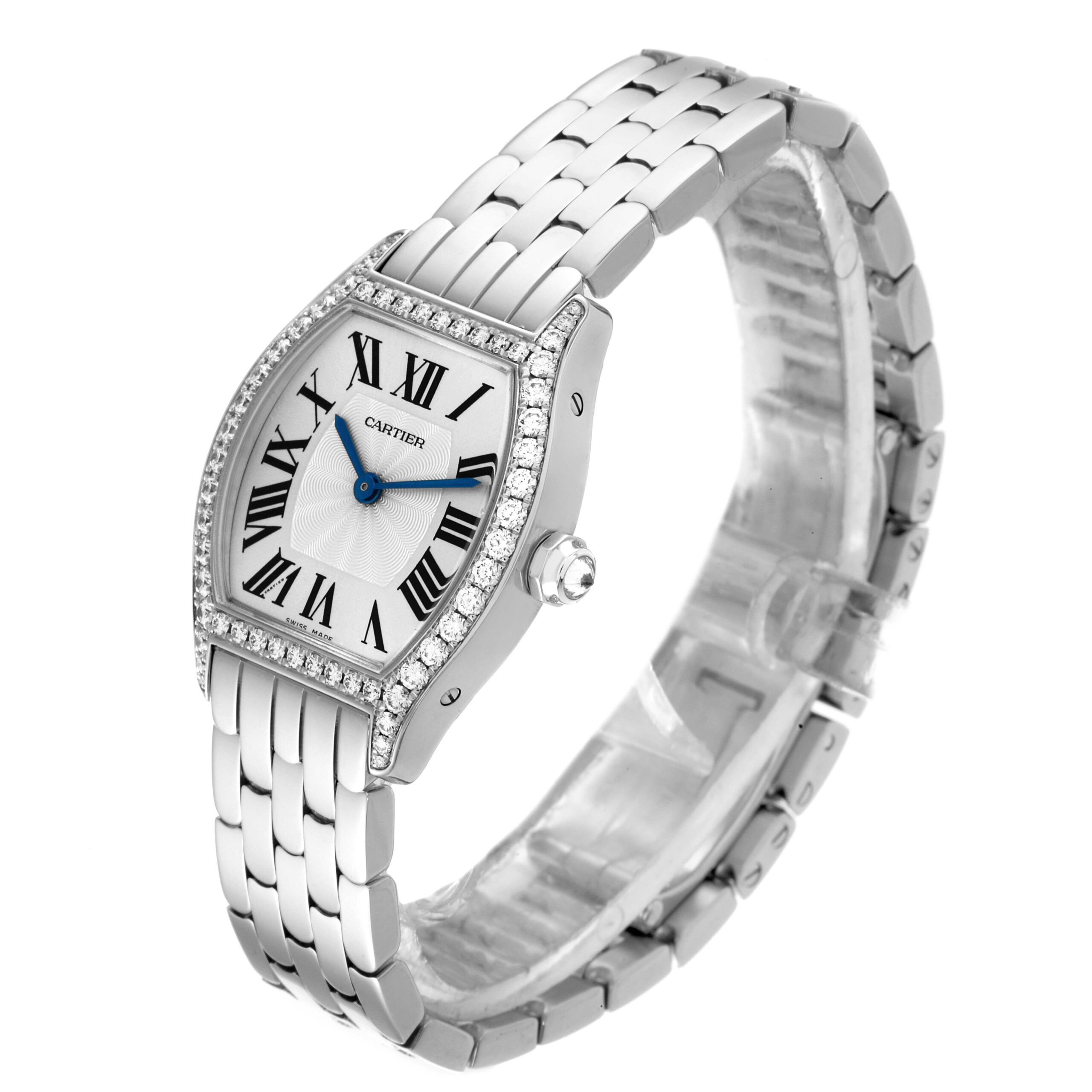 Cartier Tortue 18k White Gold Diamond Ladies Watch WA501011