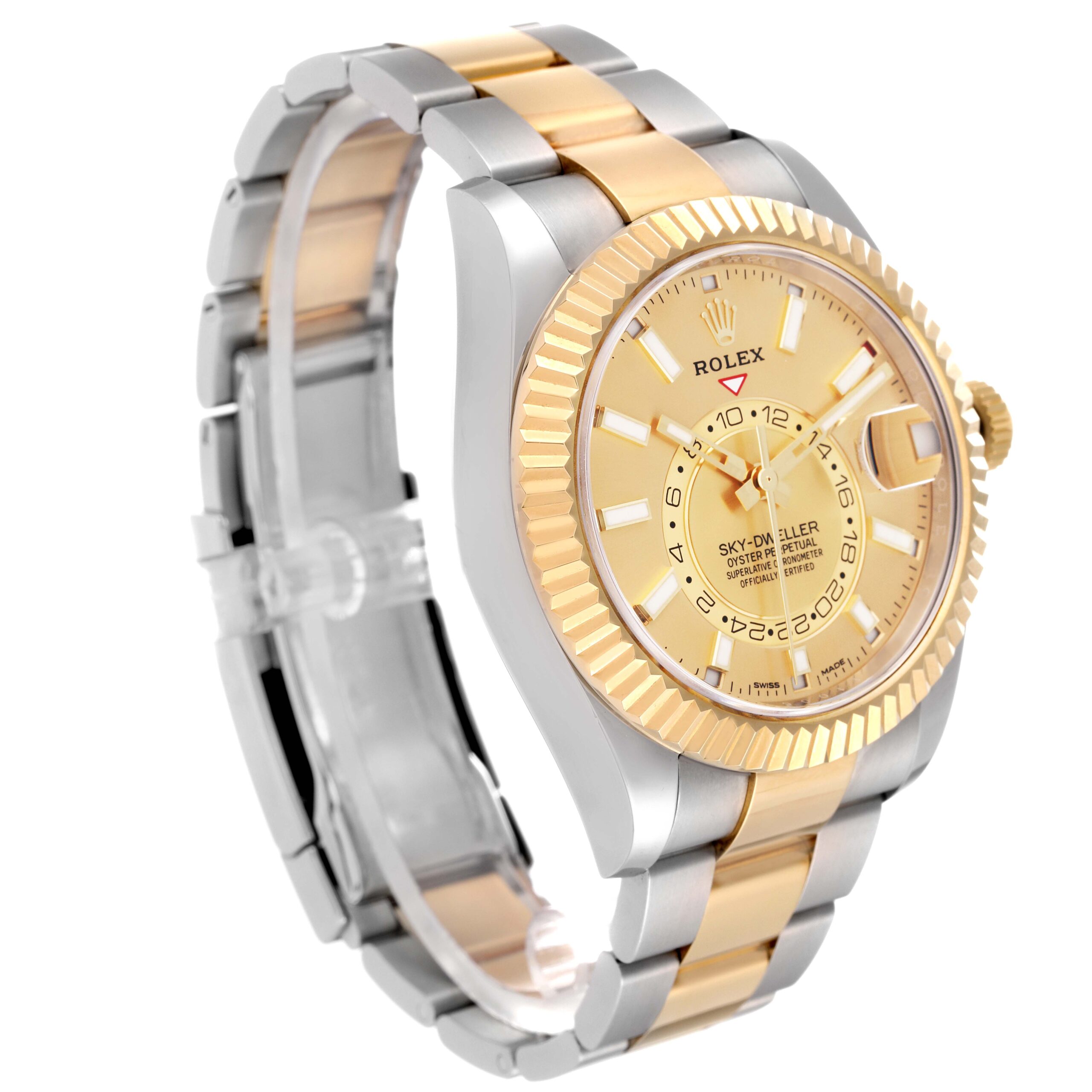 Rolex Sky Dweller Steel Yellow Gold Champagne Dial Mens Watch 326933 Box Card