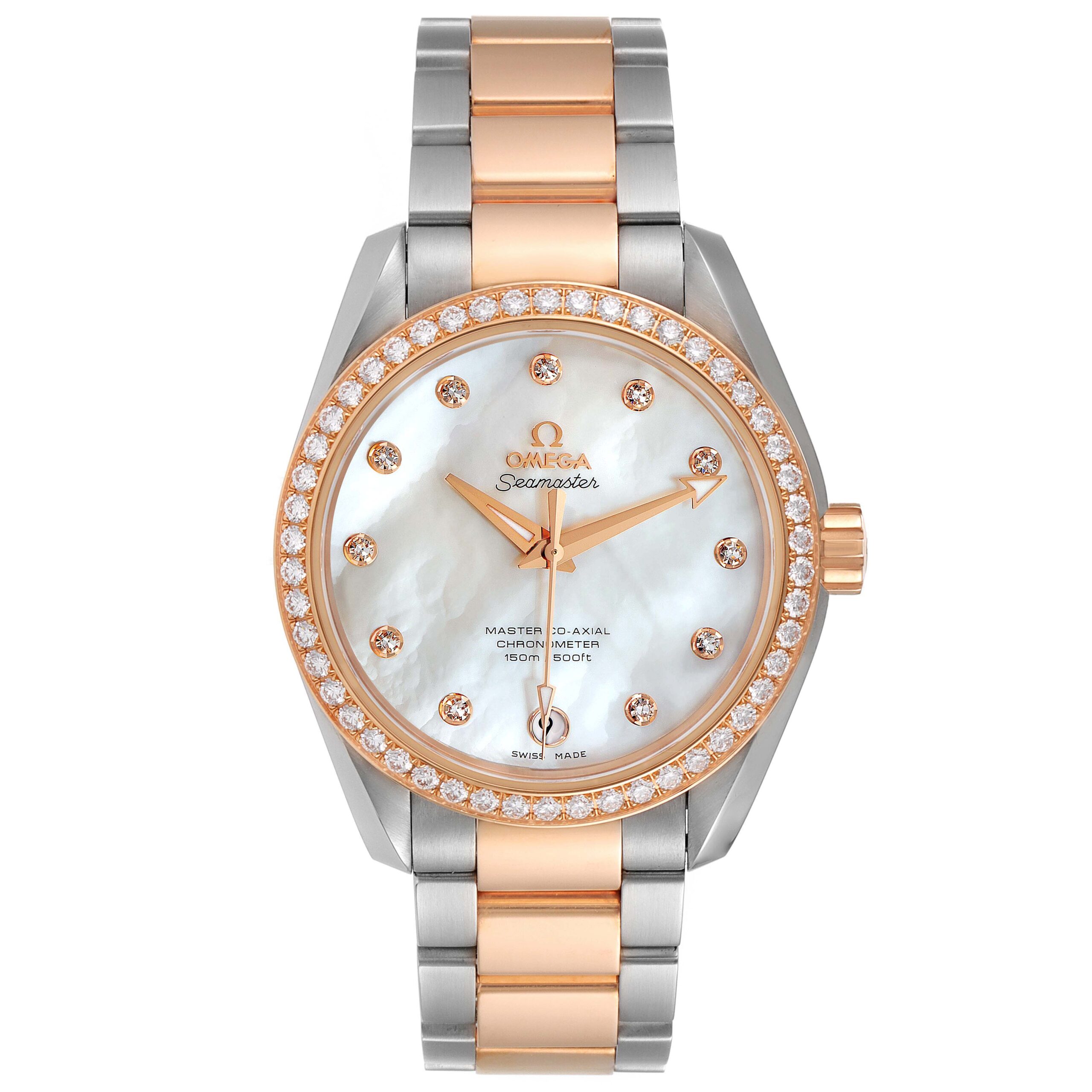 Omega Aqua Terra Steel Rose Gold Diamond Ladies Watch 231.25.39.21.55.001 Box Card