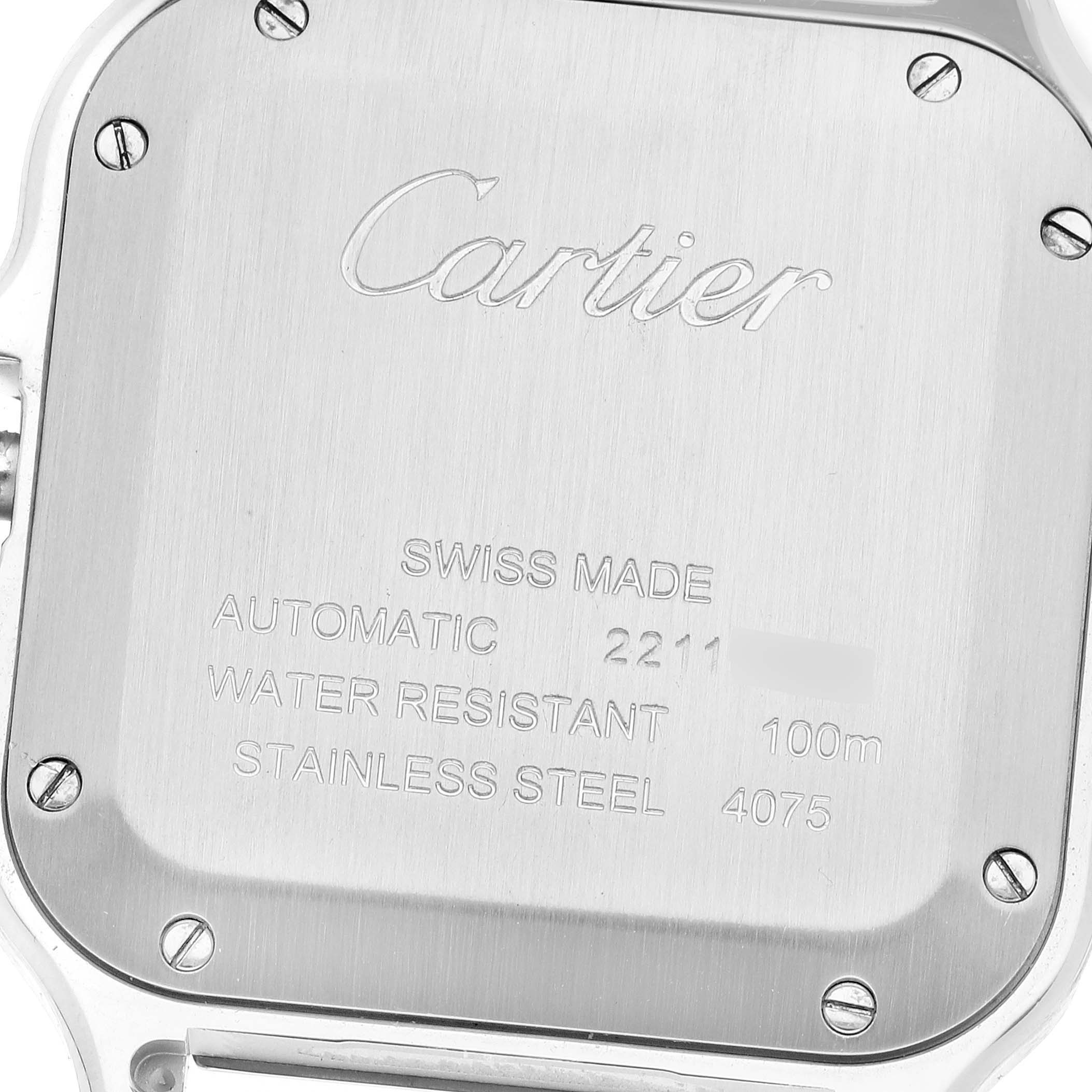 Cartier Santos Silver Dial Medium Steel Diamond Mens Watch W4SA0005