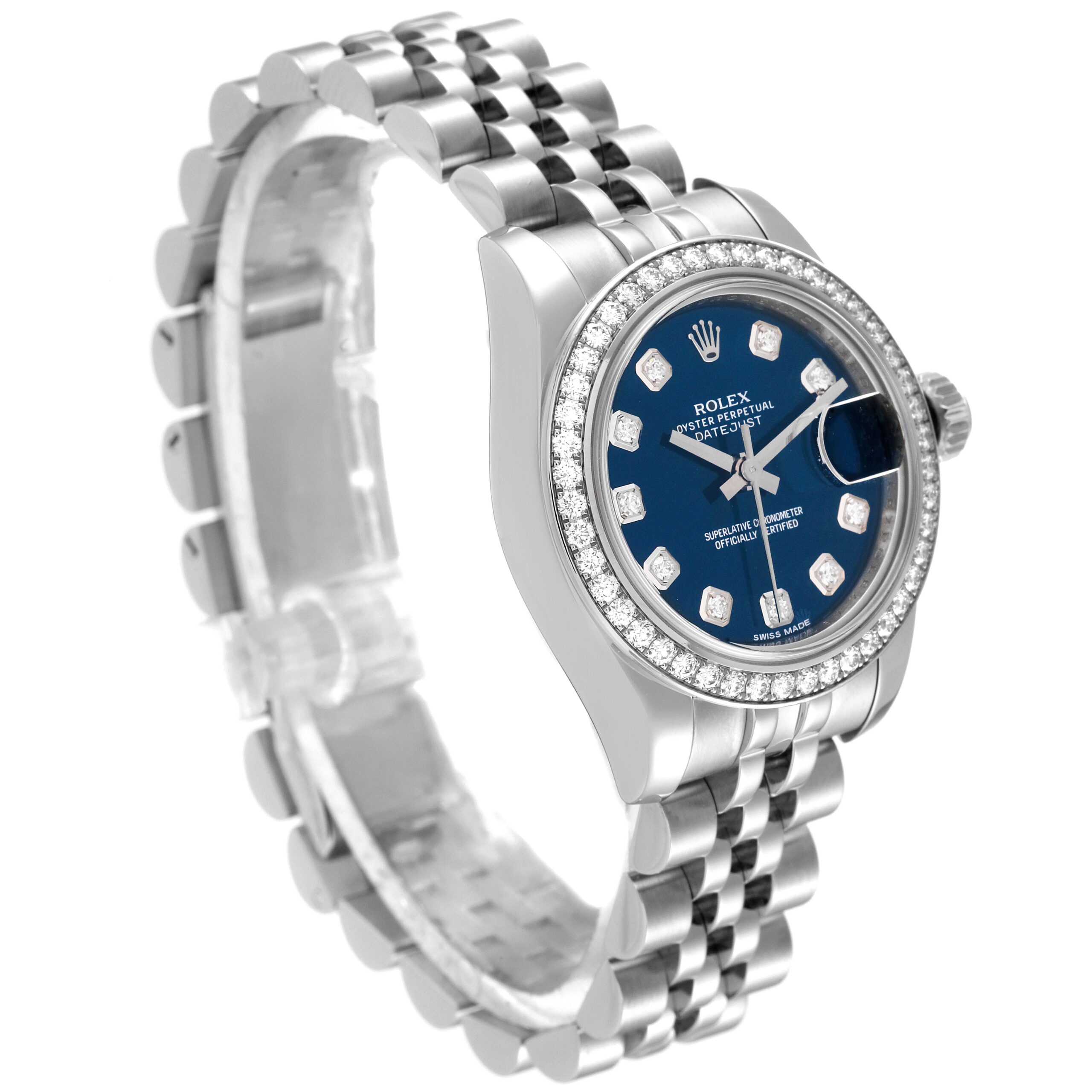 Rolex Datejust Steel White Gold Blue Dial Diamond Ladies Watch 179384