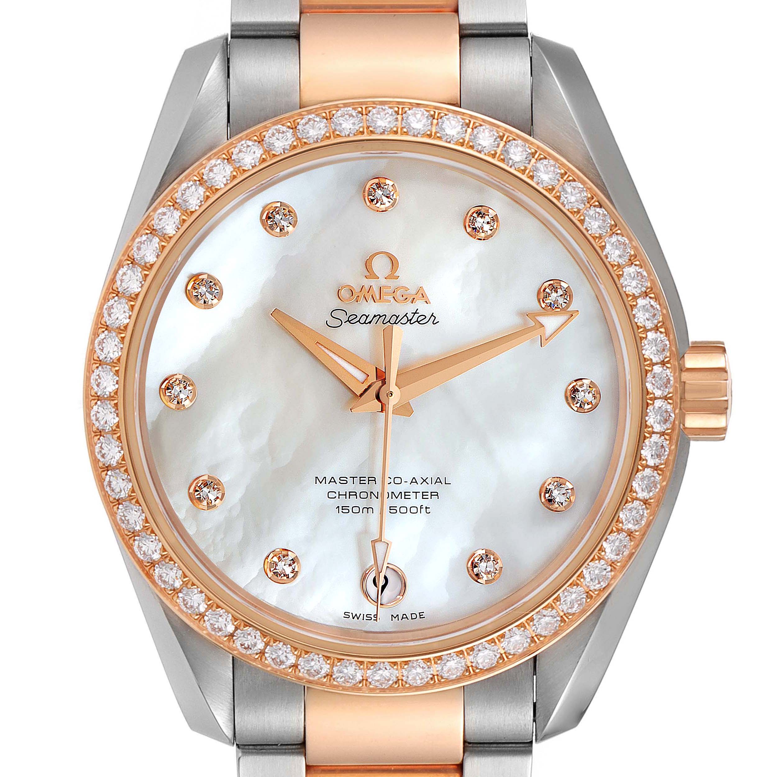 Omega Aqua Terra Steel Rose Gold Diamond Ladies Watch 231.25.39.21.55.001 Box Card