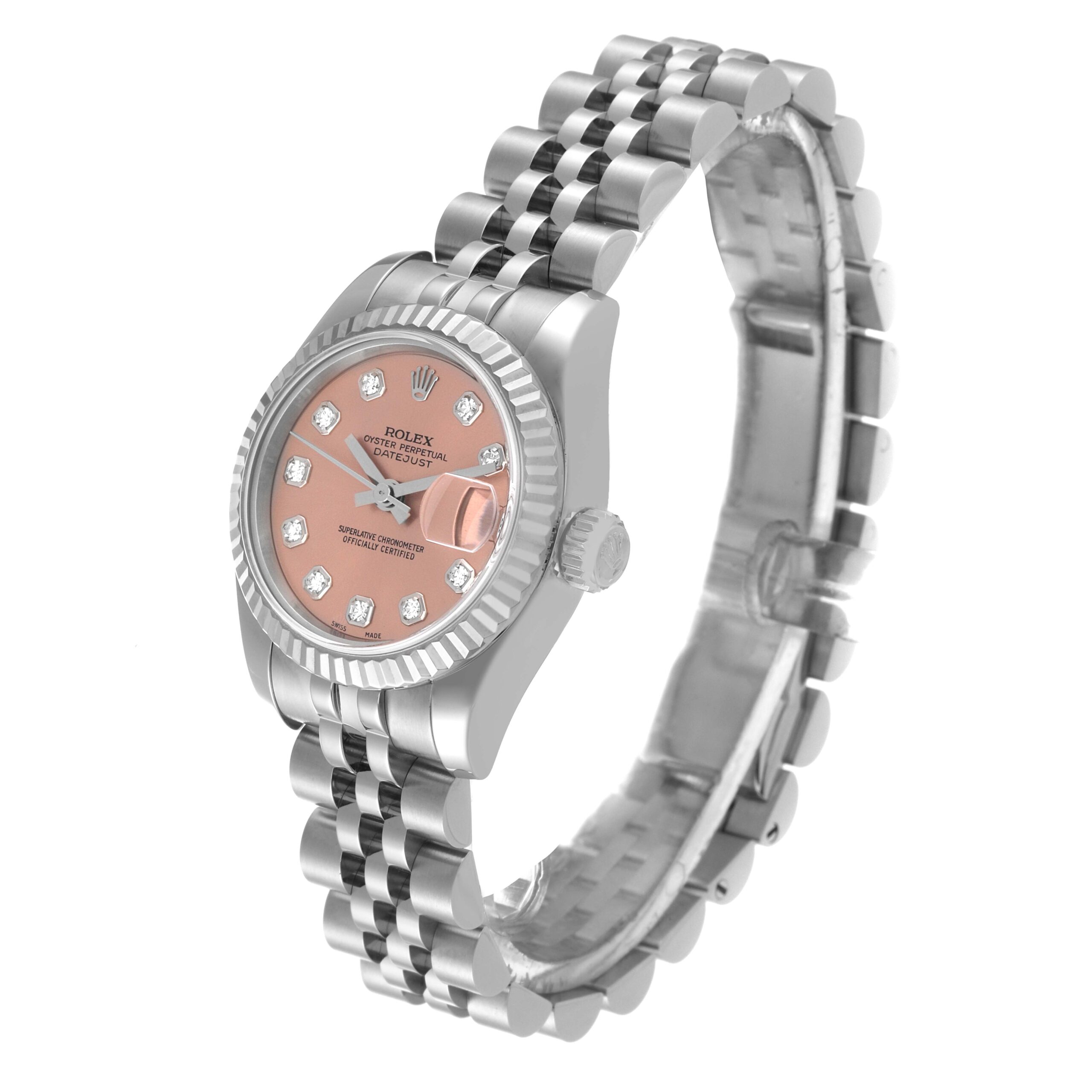Rolex Datejust Steel White Gold Pink Diamond Dial Ladies Watch 179174