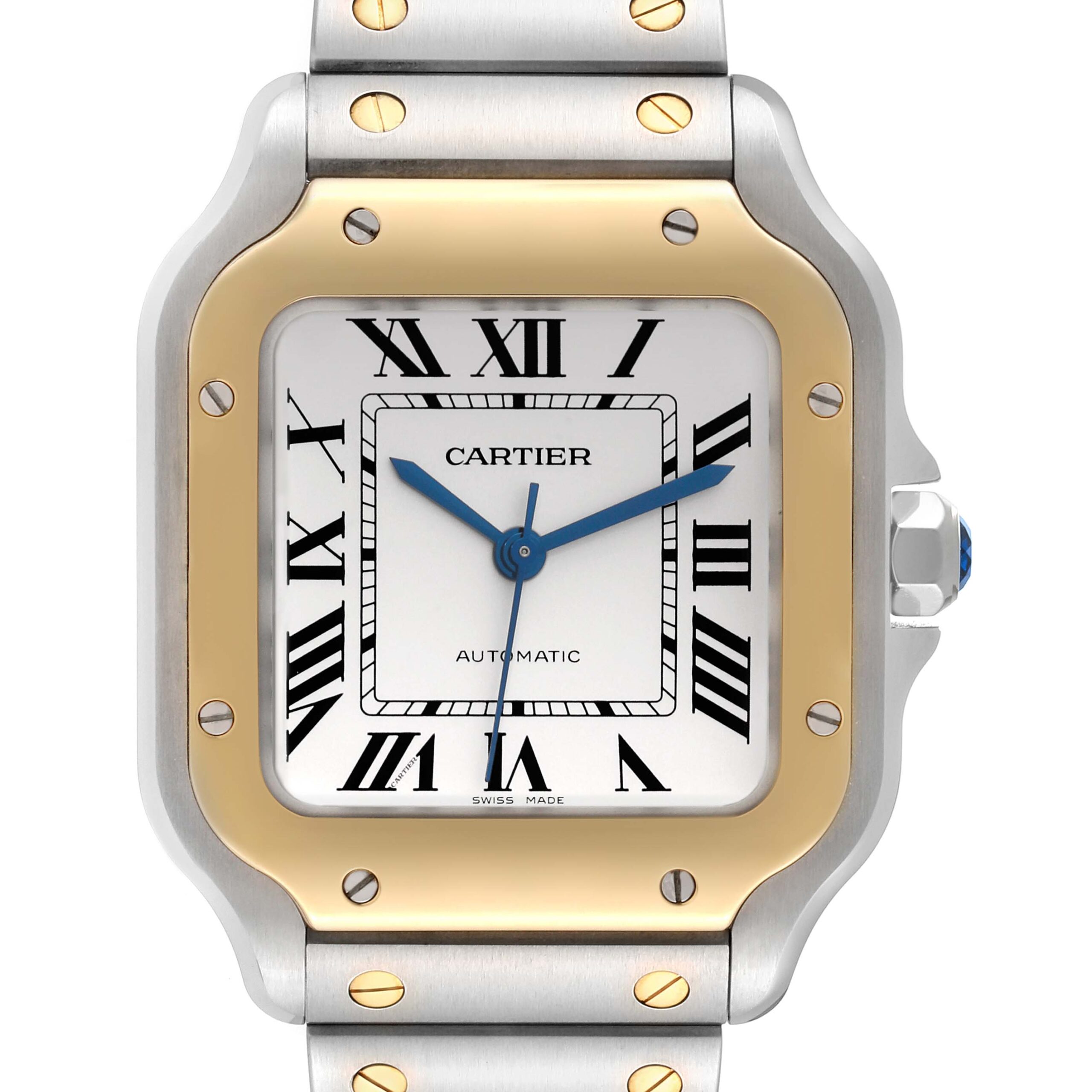 Cartier Santos Medium Steel Yellow Gold Mens Watch W2SA0016 Box Card